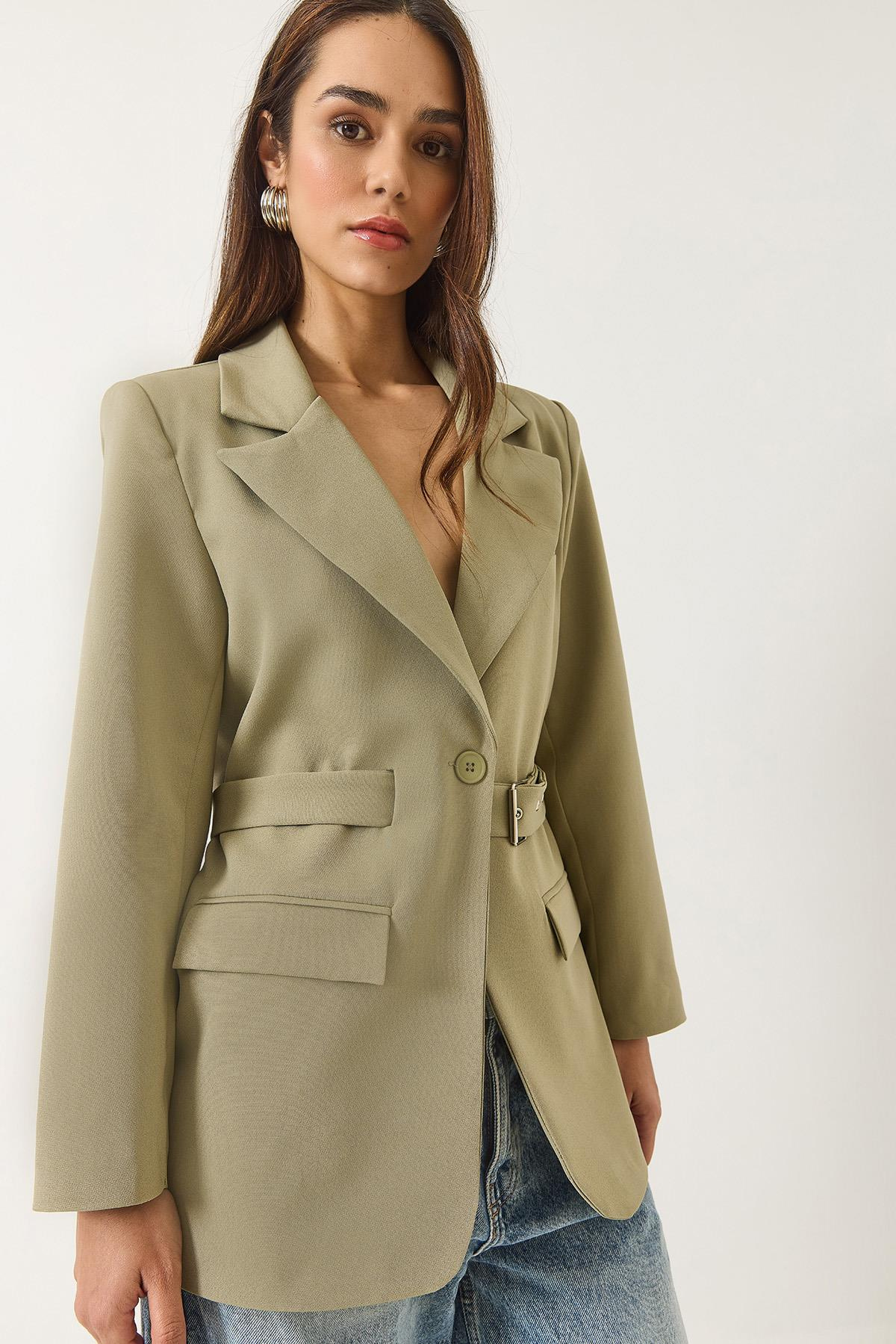 Kemer Detaylı Astarlı Blazer Ceket 8132 60283134 - Mint Yeşili