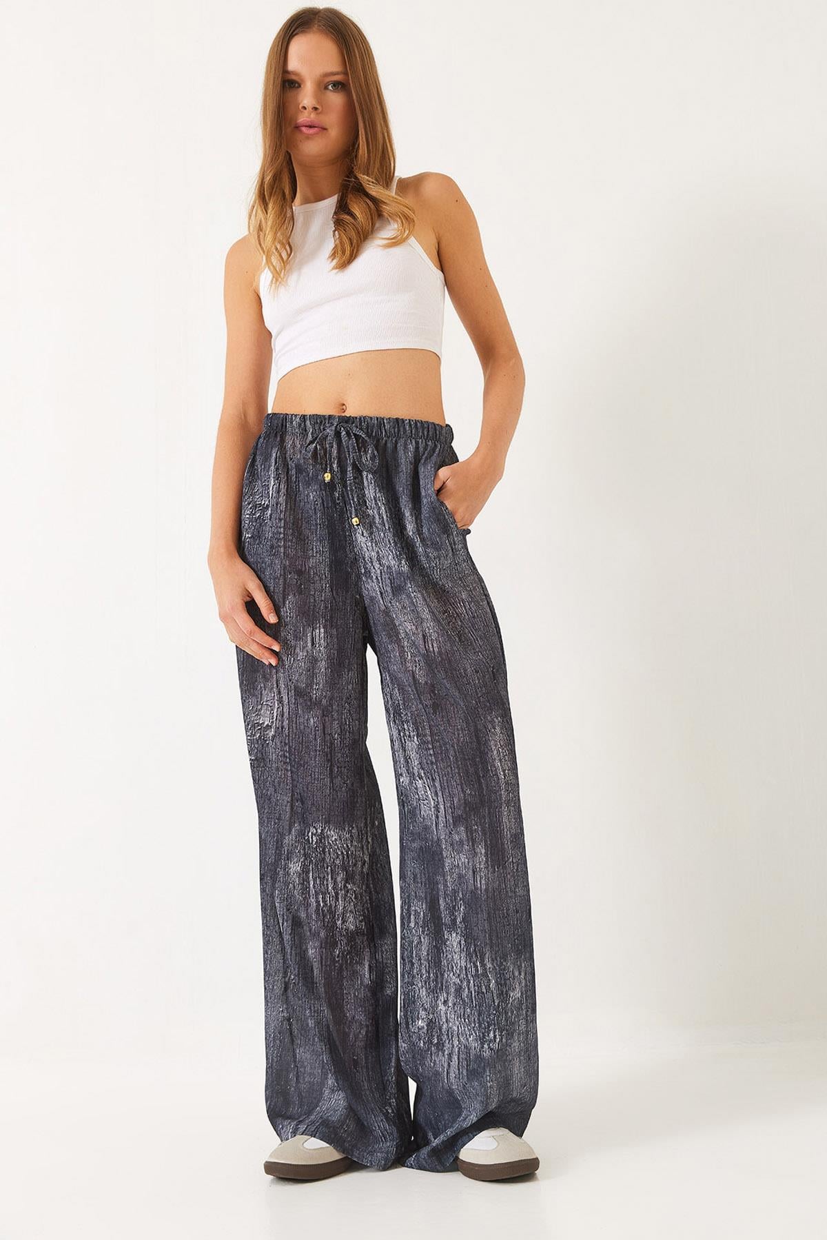 Kontrast Geçişli Cep Detaylı Wide Leg Pantolon 60440-2 60271056 - Antrasit