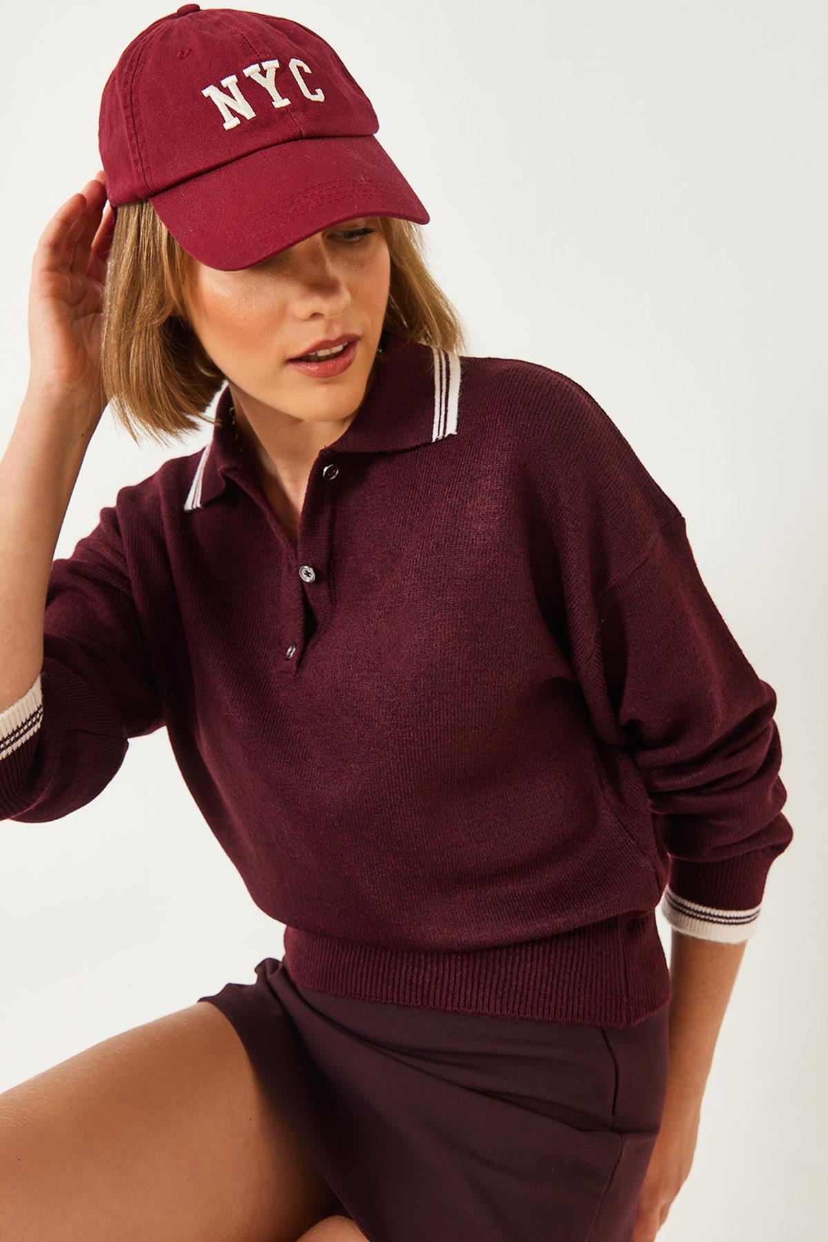 Polo Yaka Örgü Kazak 241251 60261332 - Bordo