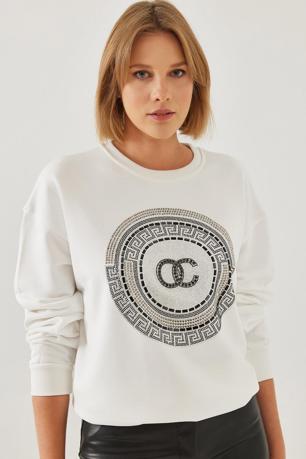 Taş İşlemeli Sweatshirt 1562 60251965 - Beyaz SWEATSHİRT modelleri