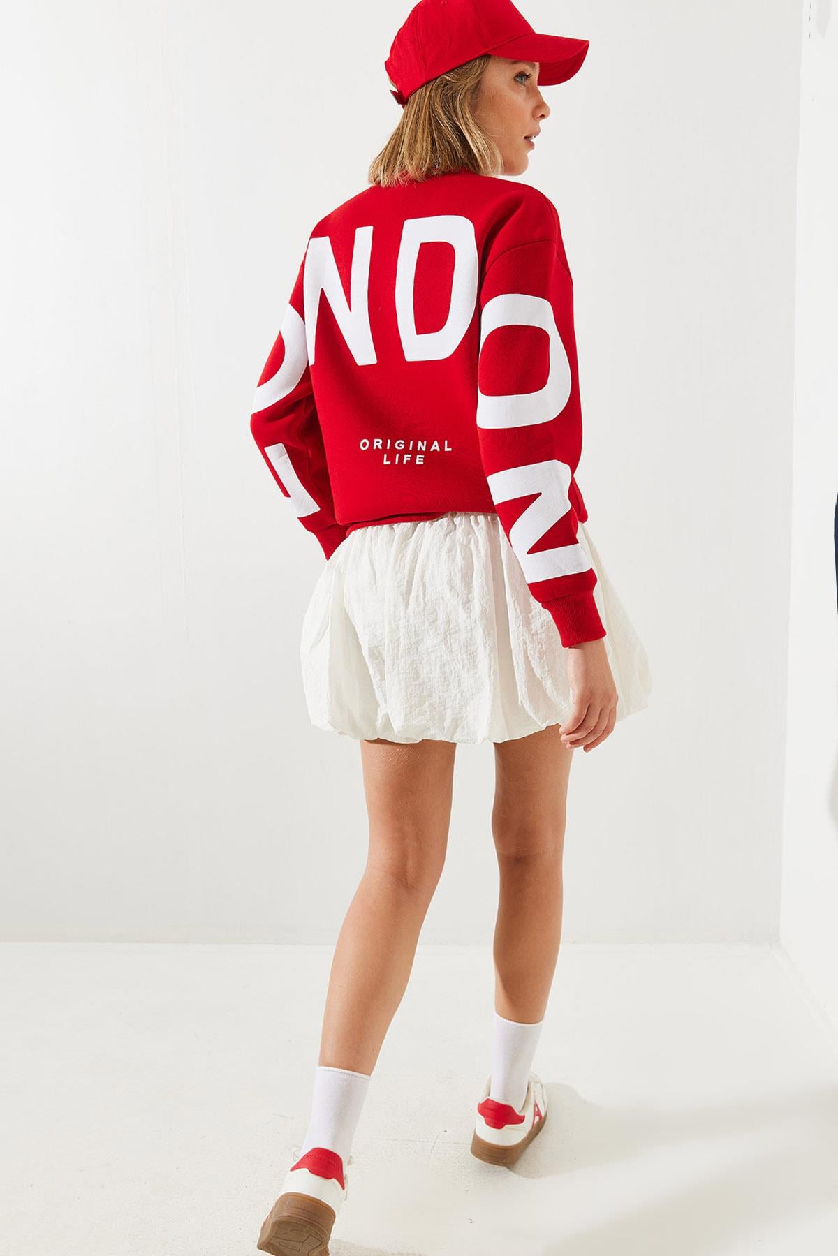 Üç İplik Şardonlu London Baskılı Sweatshirt MBHS003 60601003 - Kırmızı