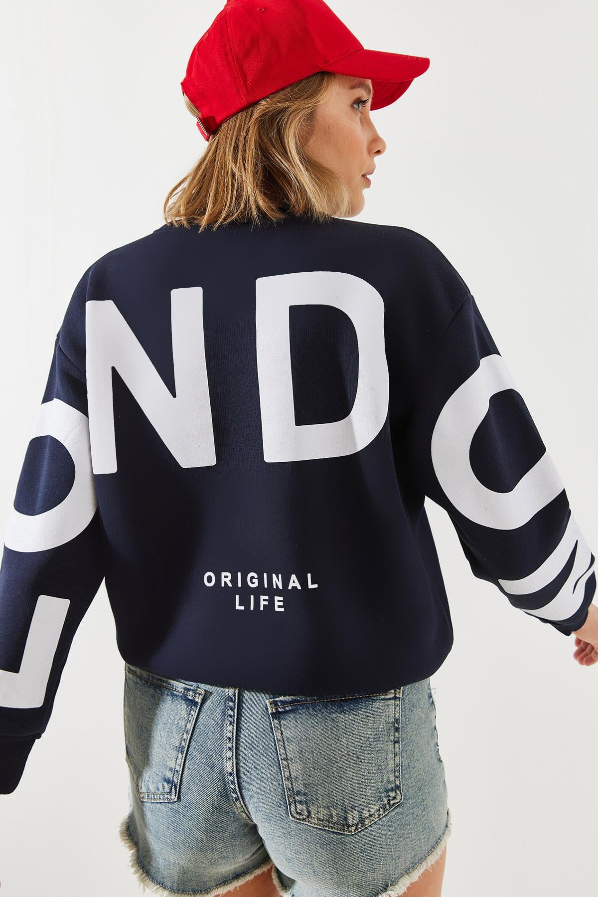 Üç İplik Şardonlu London Baskılı Sweatshirt MBHS003 60601003 - Lacivert