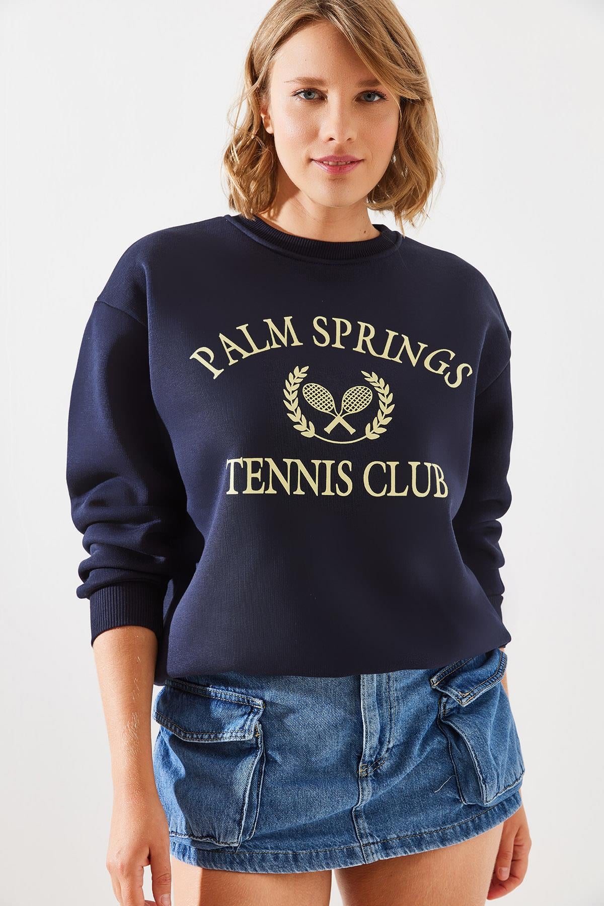 Üç İplik Şardonlu Palm Springs Tenis Vintage Kolej Sweatshirt MBHS002 60601002 - Lacivert