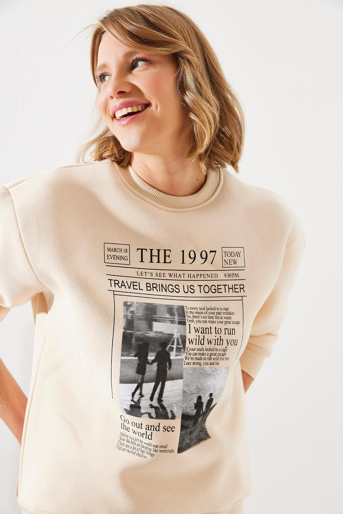 Üç İplik Şardonlu The 1997 Baskılı Sweatshirt MBHS009 60601009 - Bej