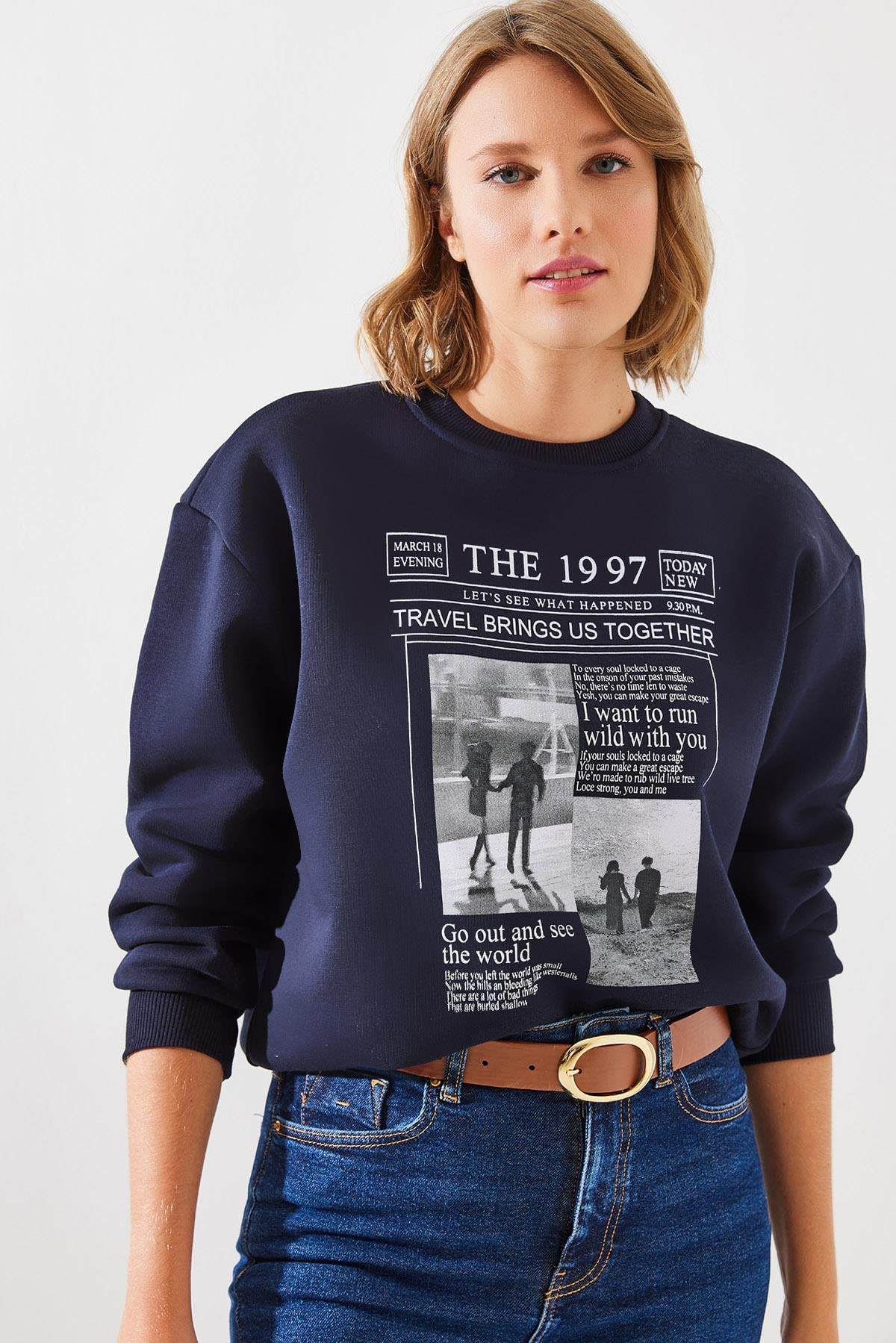 Üç İplik Şardonlu The 1997 Baskılı Sweatshirt MBHS009 60601009 - Lacivert
