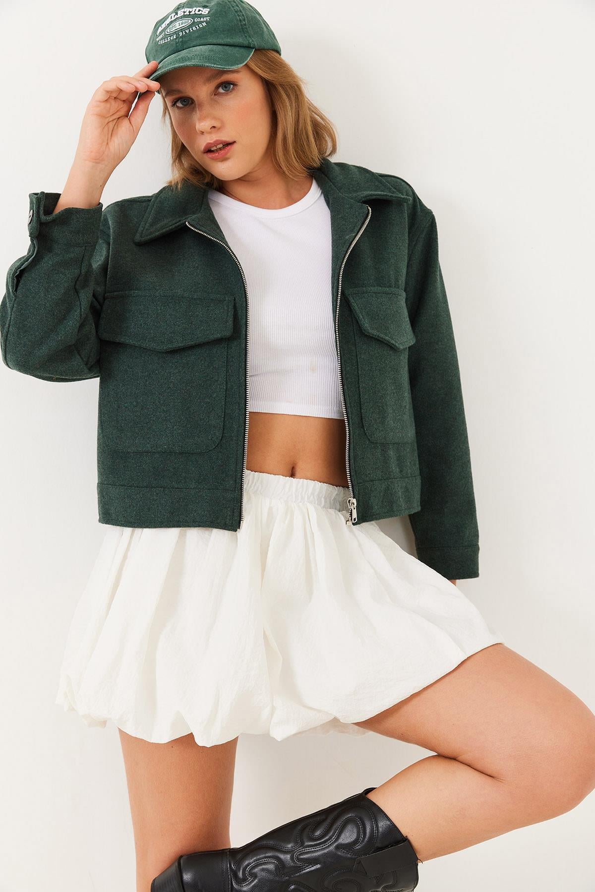 Yumuşak Kaşe Crop Ceket MBMS013 60501013 - Haki