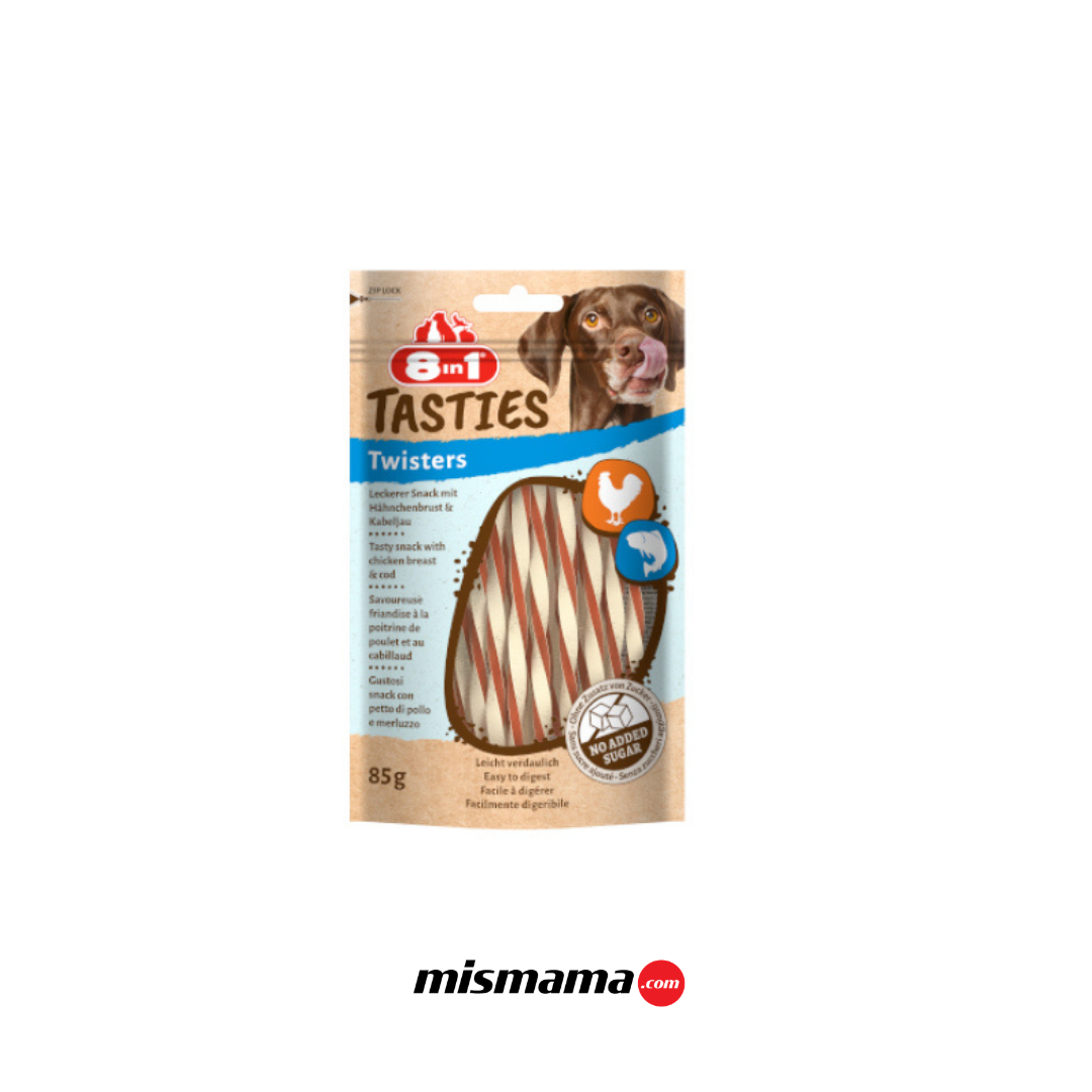 8in1 Tasties Twisters Tavuklu ve Morina Balıklı Köpek Ödül Maması 85gr