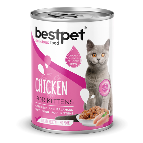 Bestpet Yavru Kediler İçin, Taze Tavuk Parça Etli Ve Soslu Yaş Mama 400 gr