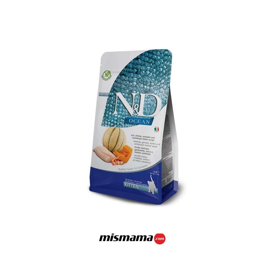 N&D Ocean Morina Balıklı Bal Kabaklı Karidesli ve Kavunlu Tahılsız Yavru Kedi Maması 1,5kg
