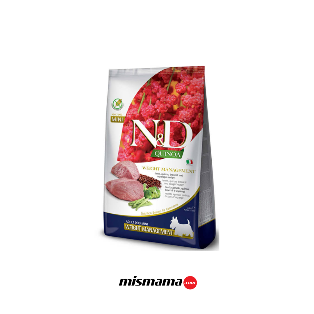 ND Quinoa Tahılsız Kuzu Eti Brokoli ve Kuşkonmazlı Kilo Kontrolü için Küçük Irk Köpek Maması 2,5kg