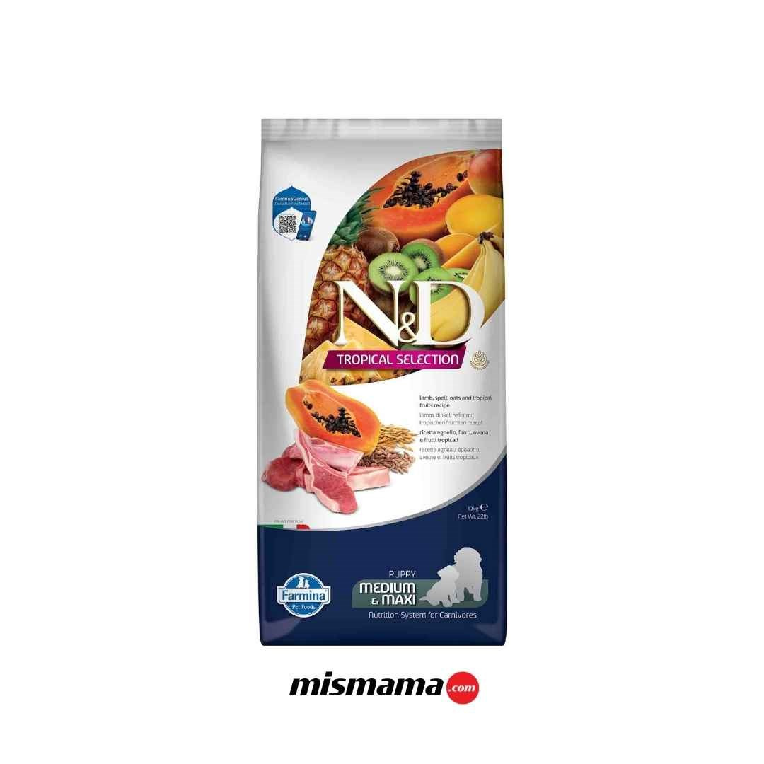 ND Tropical Selection Kuzu Etli ve Tropikal Meyveli Orta ve Büyük Irk Yavru Köpek Maması 10kg