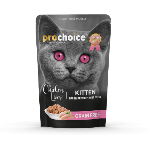 Prochoice Yavru Kediler İçin, Tahılsız, Jöle İçinde Tavuk Ve Ciğer Parça Etli Yaş Mama 85 gr