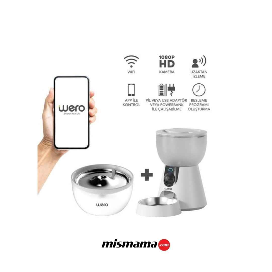 Wero 2in1 Kameralı, Wi-Fi Destekli Akıllı Otomatik Kedi & Köpek Mama ve Su Kabı Seti (FW2-C)