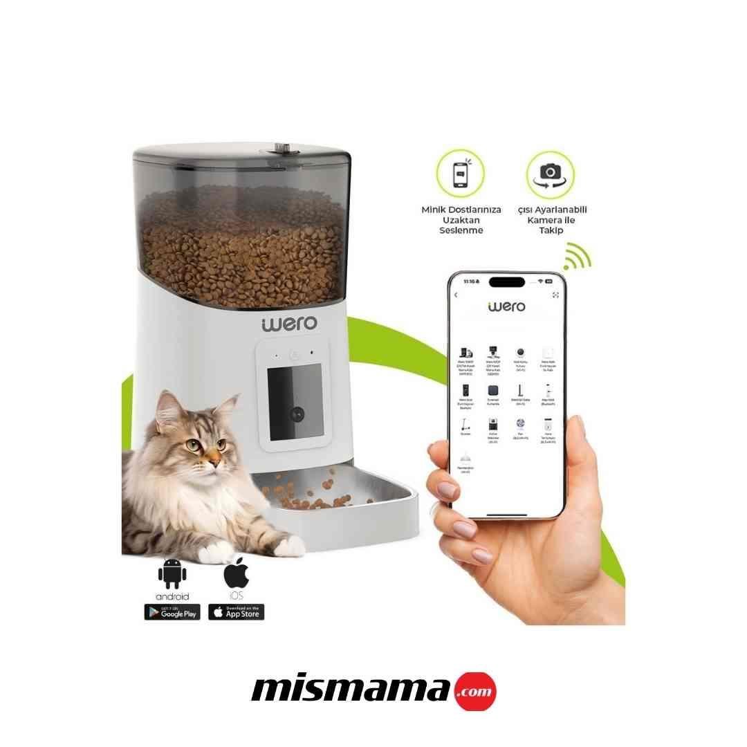 Wero Wi‑Fi Akıllı Mama Kabı WPF001 Beyaz  (Paslanmaz Çelik Kase, 1080p Kameralı)