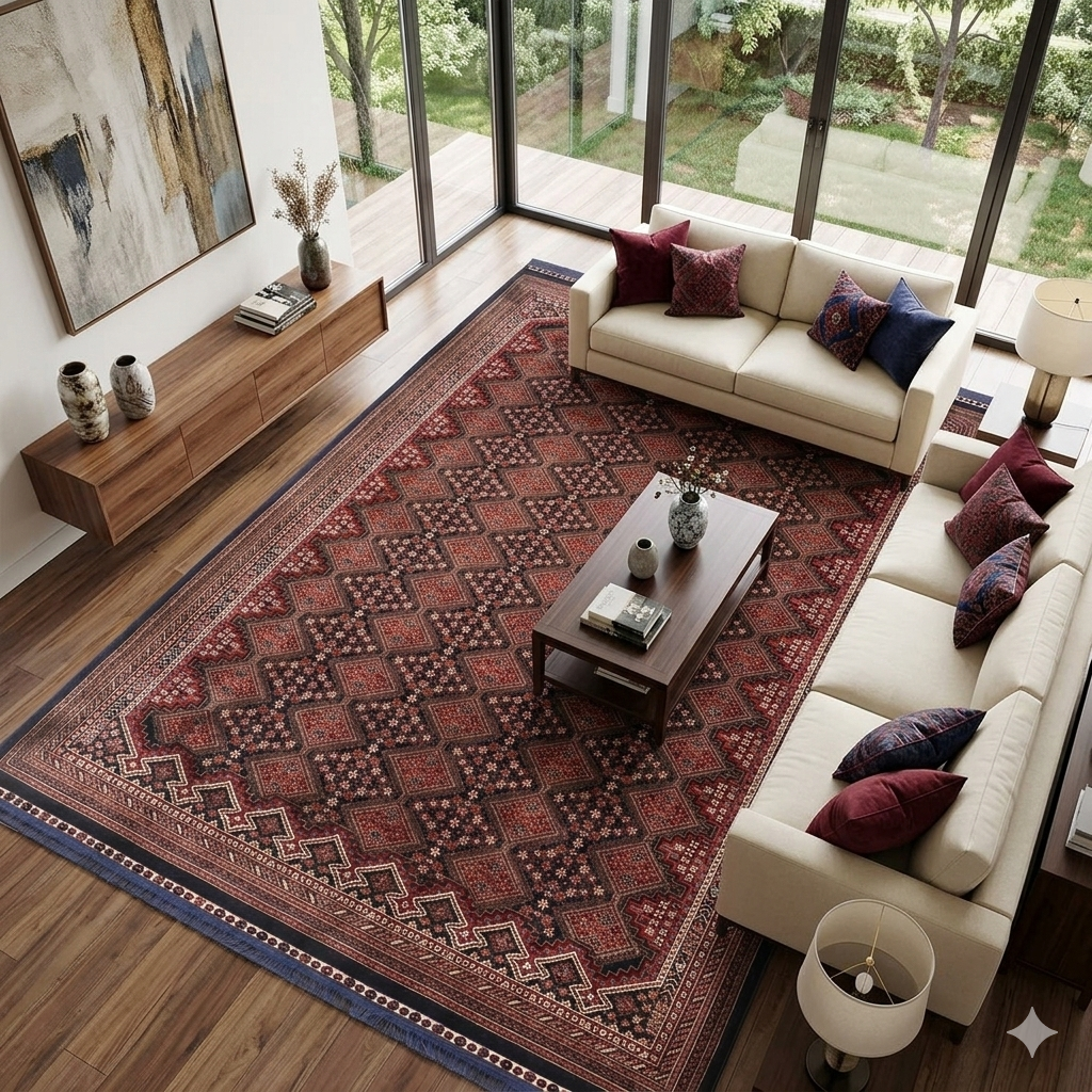 Afgan Model Viskon Dokuma Makina Halısı ht01