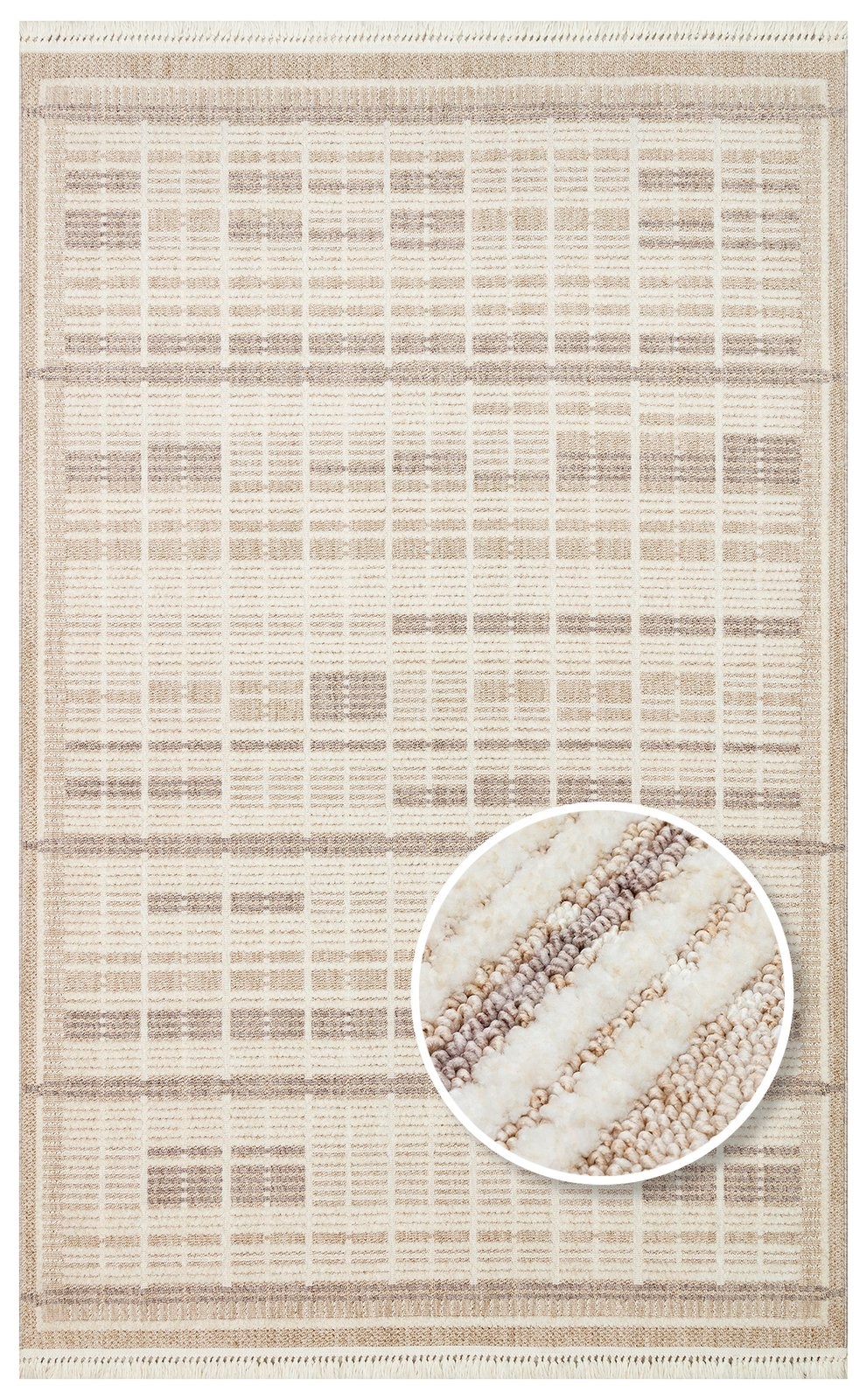 Bukle Dokuma Antialerjik Toz Çıkarmaz Yumuşak Dokulu Salon Halısı Joy Serisi Bej Gri JOY-04-BEIGE-GREY