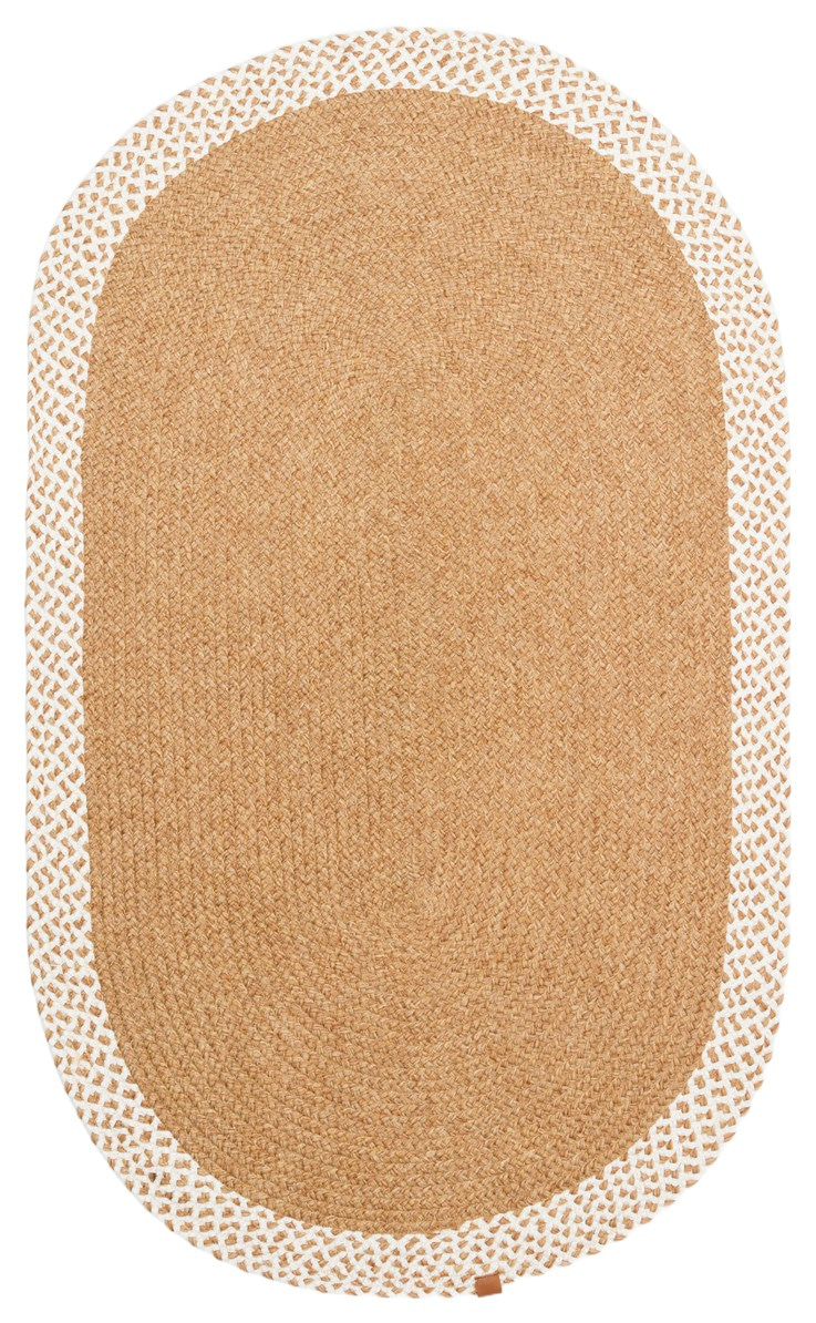 Çift Taraflı Havsız Jüt Görünümlü Bordürlü Patna Serisi Oval Hasır Örgü Halı Natural White