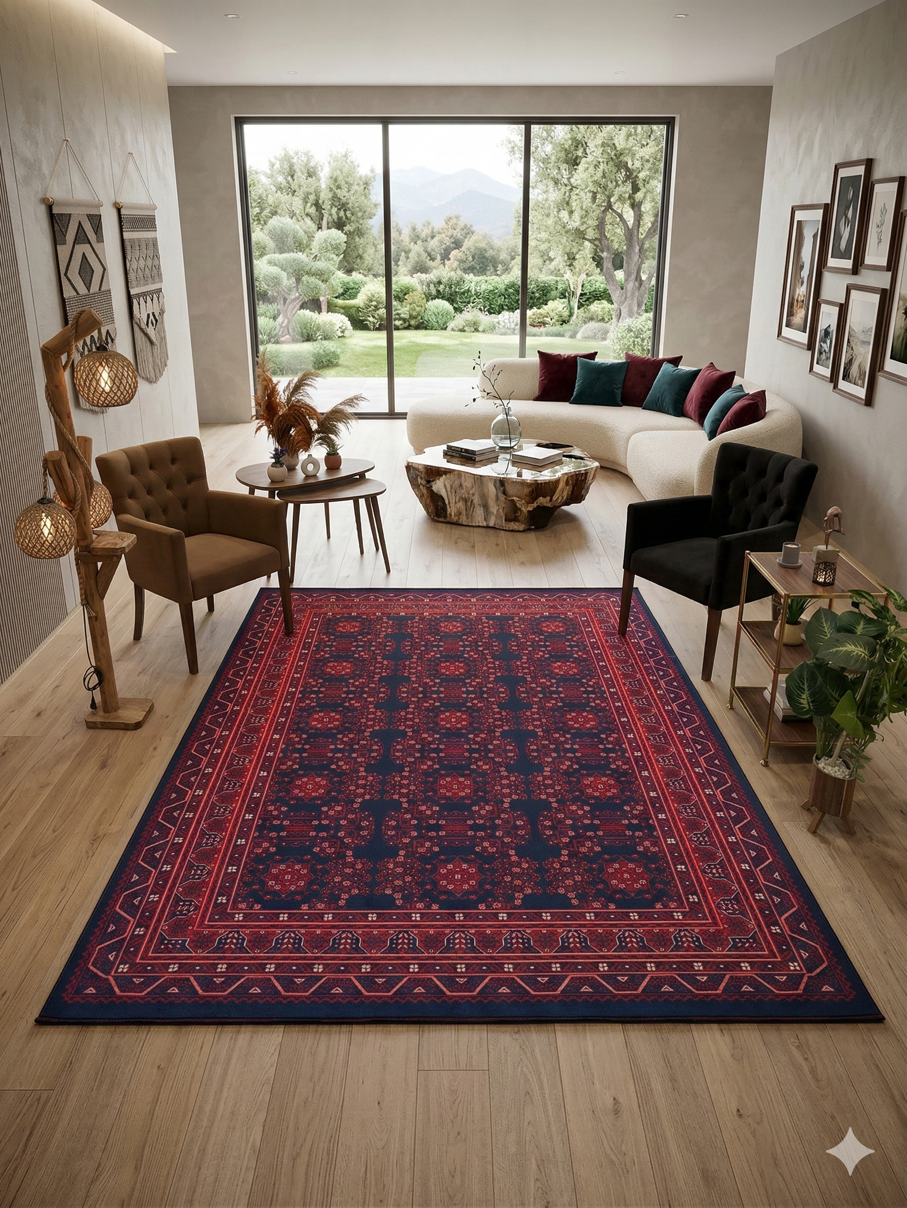 Miras 04 Orjinal Kırmızı ve Bordo Detaylı Afgan Halısı