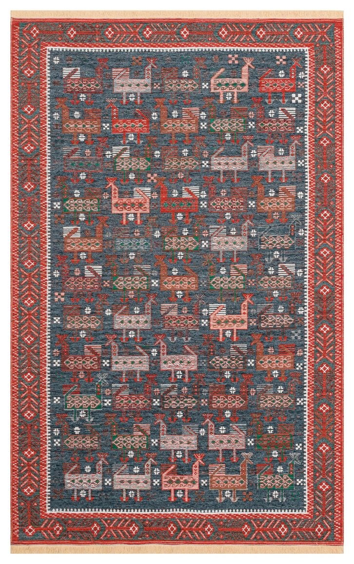 Nevmahall Nomad NMD16 Navy Çift Taraflı Yıkanabilir Pamuk Şönil Kilim