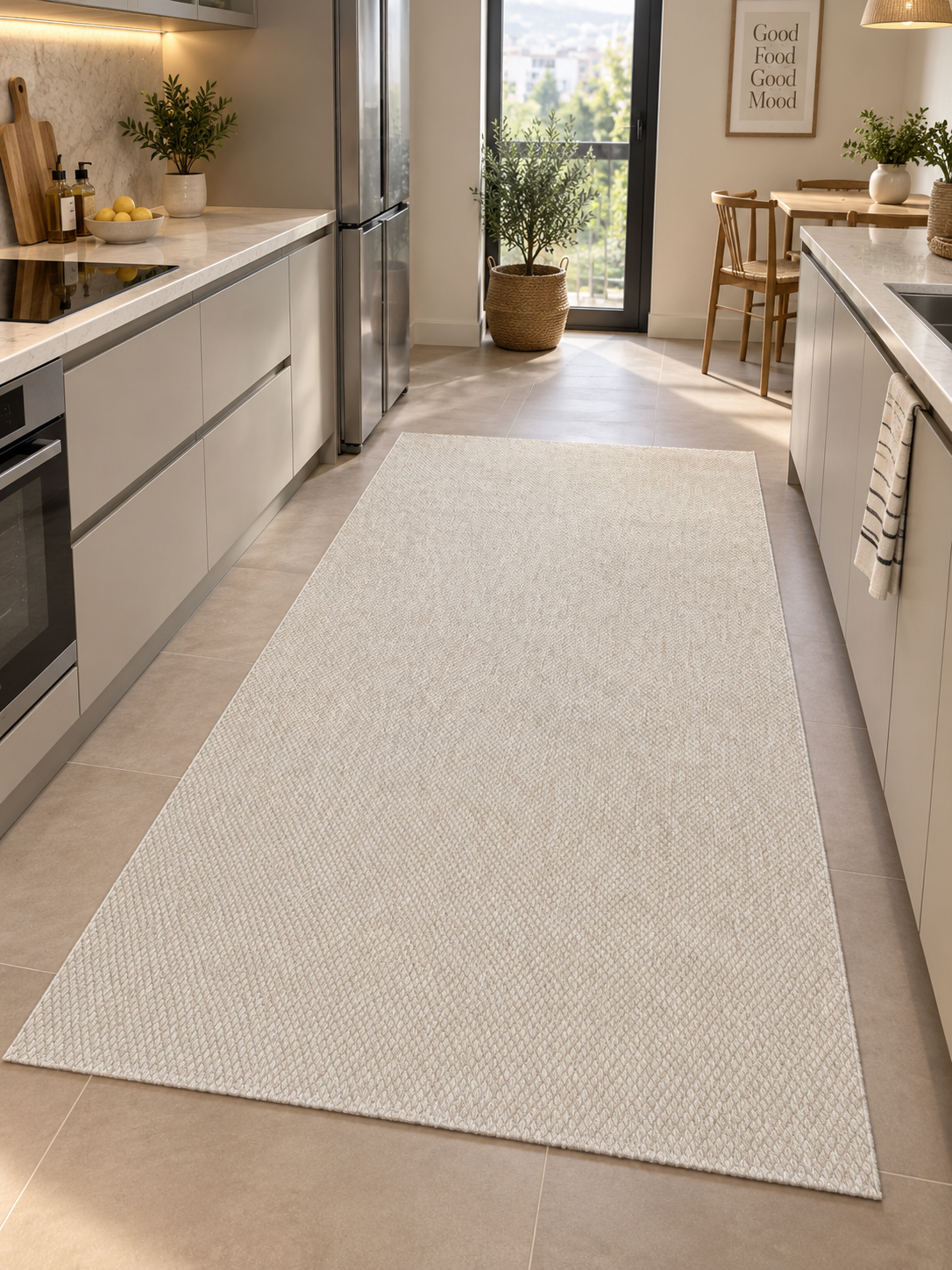 Sade ve Zarif Özel Ölçülü Premium Kalite Makinada Yıkanabilir Kaymaz Taban Antialerjik  Wool Sisal Halı Düz Bej
