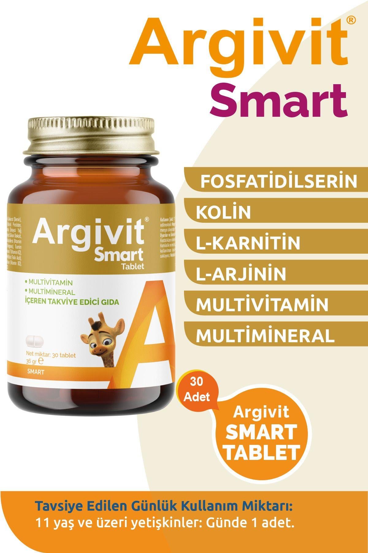 ArgivitSmart Tablet 30 Tablet - Fosfatidilserin, Kolin, L-arginin, Multivitamin Ve Multimineral