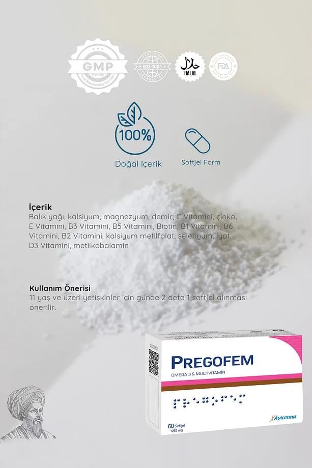AvicennaAvicenna Pregofem Omega 3 Multivitamin 1253 mg 60 SoftgelAvicenna Pregofem 1700 mg 60 Softgel Fiyatı ve Özellikleri | Mutlufiyatlar