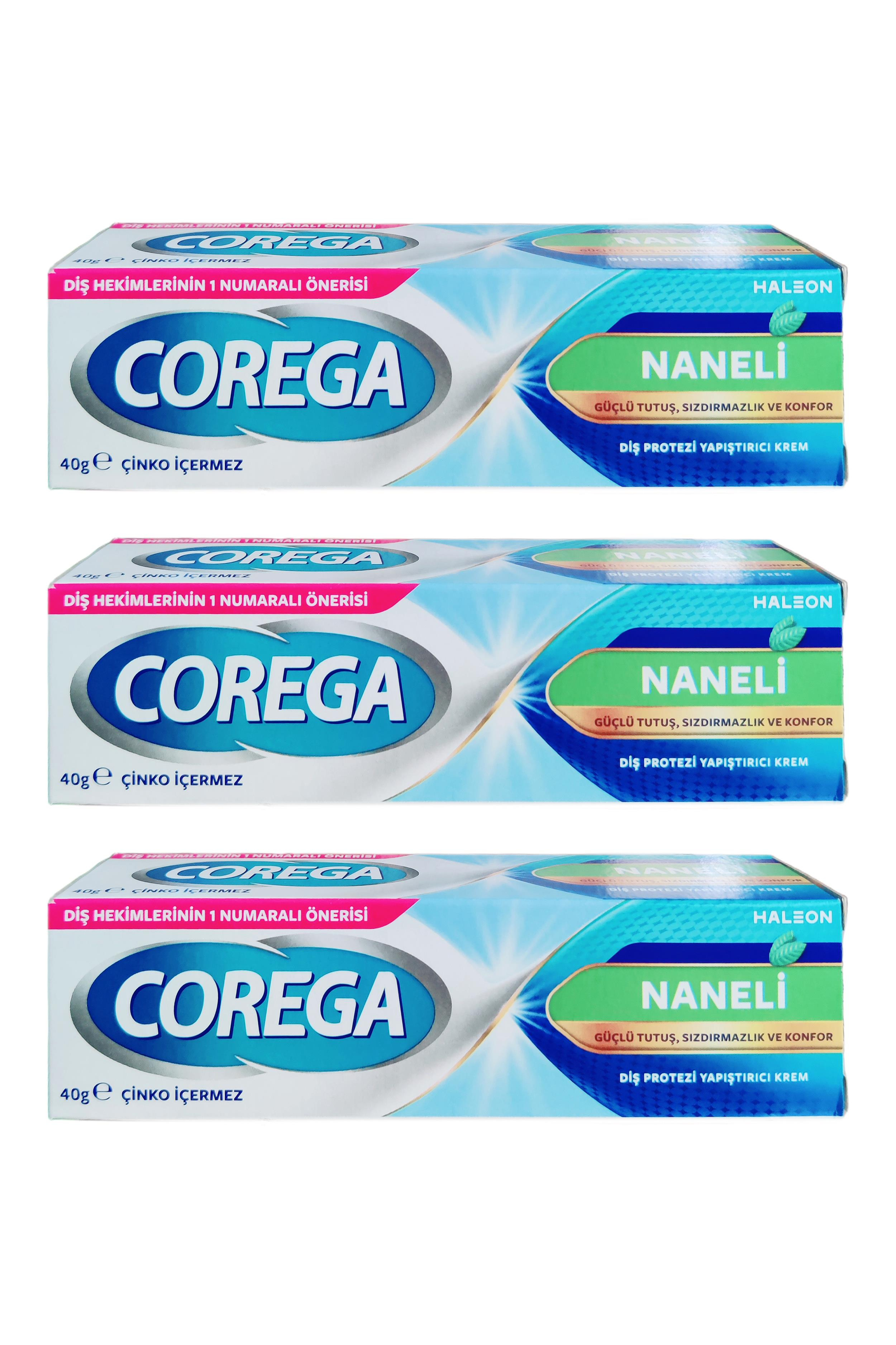 CoregaCorega Gün Boyu Güçlü Tutuş Naneli Diş Protez Yapıştırıcı Krem 40 gr 3'lüCorega Gün Boyu Güçlü Tutuş Naneli Diş Protez Yapıştırıcı Krem 40 gr Fiyatı ve Özellikleri | Mutlufiyatlar