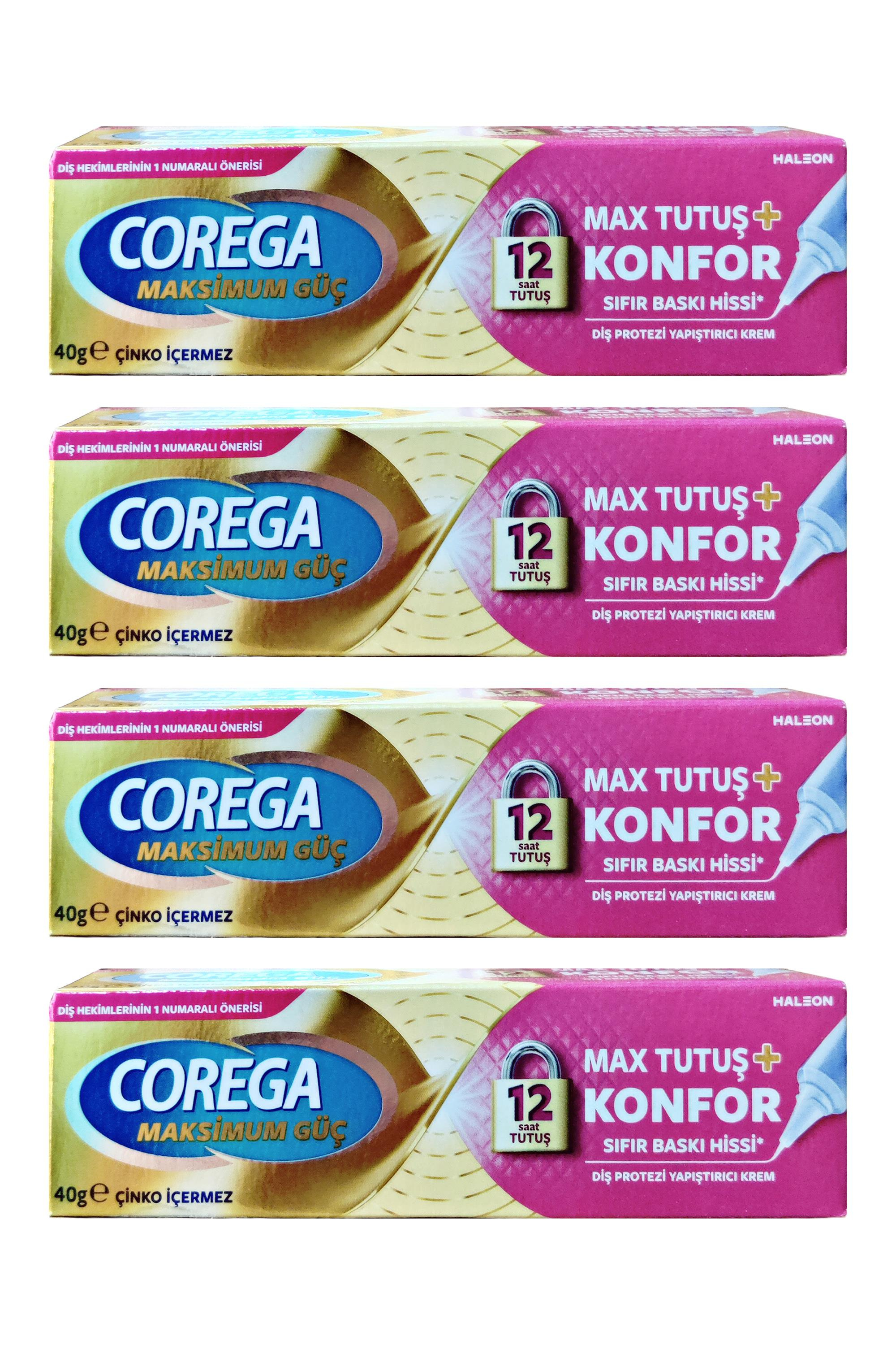 CoregaCorega Maksimum Güç Tutuş + Konfor Diş Protez Yapıştırıcı Krem 40 gr 4'lüCorega Diş Protez Yapıştırıcı Krem Yastık Konforu 40 gr Fiyatı ve Özellikleri | Mutlufiyatlar