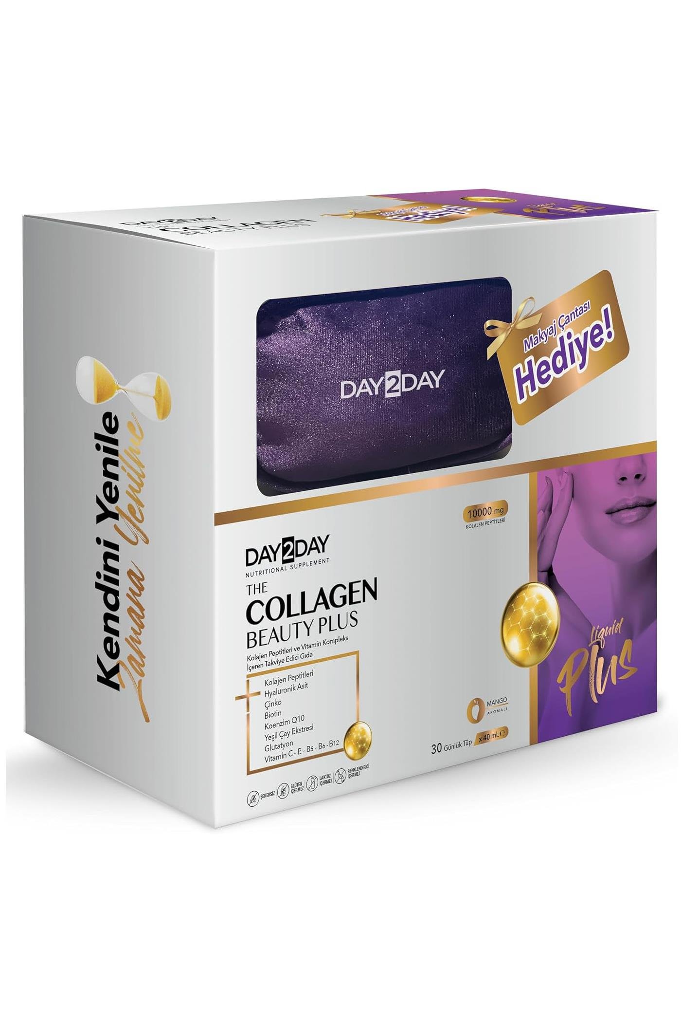 Day2Day Day2Day The Collagen Beauty Plus Mango Aromalı 30 Tüp x 40 ml Makyaj Çantası HediyeliDay2Day Collagen Beauty Plus | Cilt İçin Kolajen Takviyesi