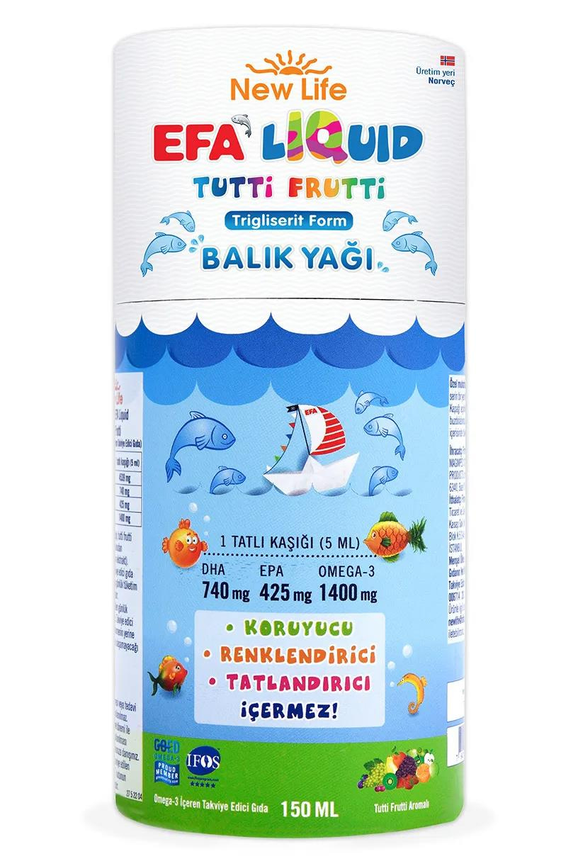 New Life New Life Efa Liquid Tutti Frutti Balık Yağı 150 ml - 1400mg Omega 3 - 740mg DHA - 425mg EPANew Life Efa Liquid Tutti Frutti | Sıvı Balık Yağı 150 ml