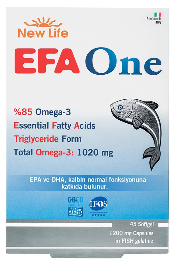 New Life New Life Efa One Balık Yağı 45 Kapsül - 1020mg Omega 3 - 580mg EPA - 390mg DHANew Life Efa One 1020 mg | Gelişmiş Omega 3 Formülü