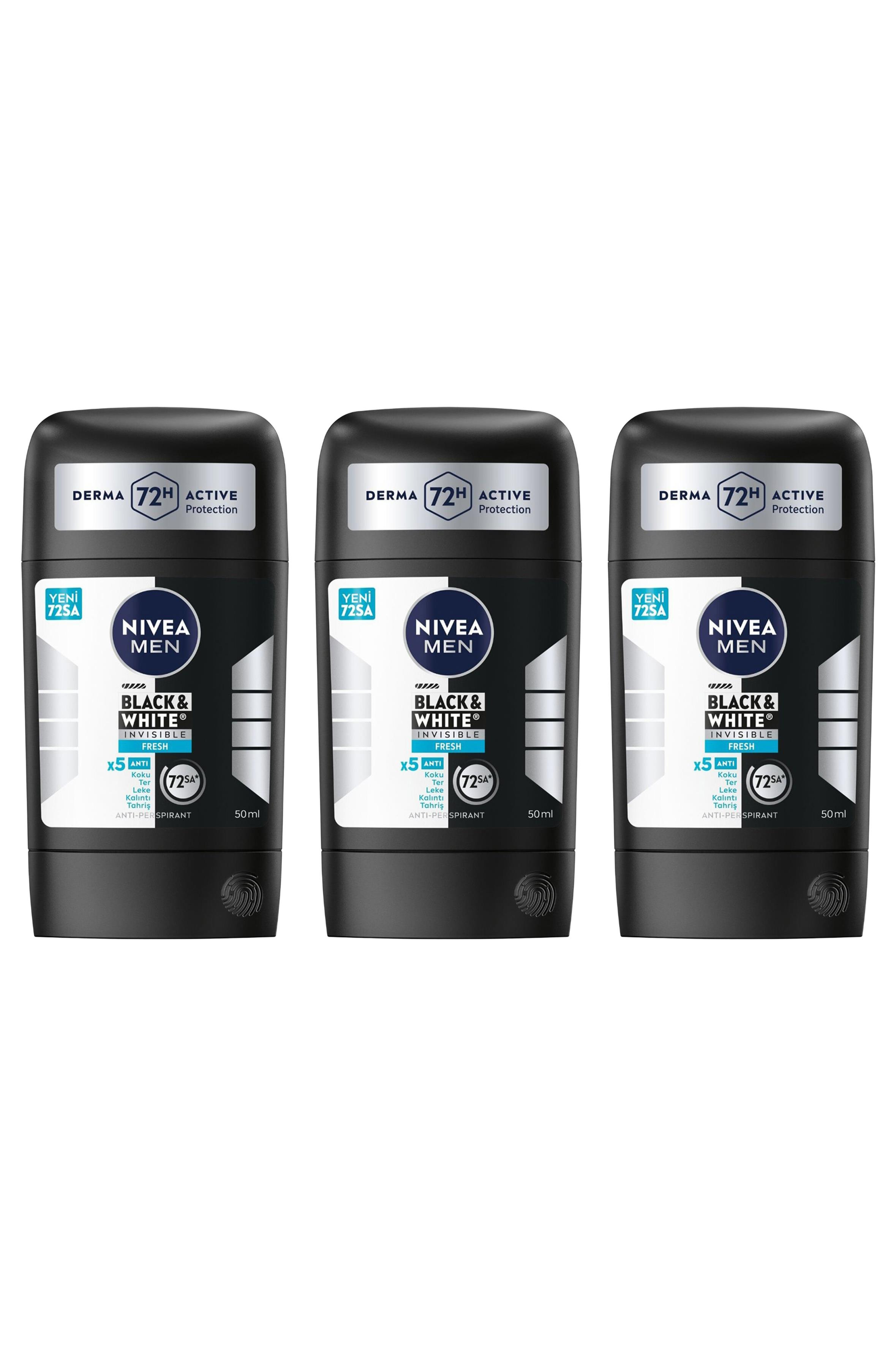 NiveaNive Men Black White Invisible Fresh Erkekler İçin Stick Deodorant 50 ml 3'lüNivea Men Black&White Fresh Stick 50 ml | Ferahlatıcı Koruma