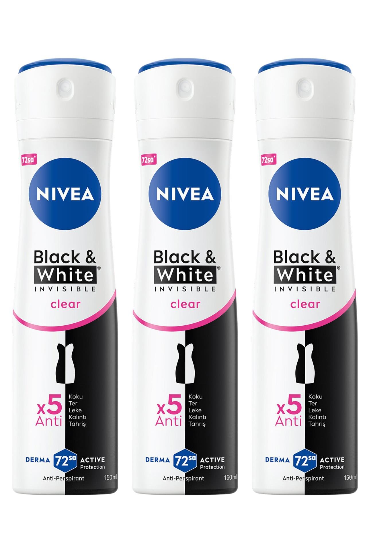 NiveaNivea Black White Invisible Clear Kadınlar İçin Deodorant 150 ml 3'lüNivea Invisible for Black   White Deodorant (Clear) 150 ml Fiyatı ve Özellikleri | Mutlufiyatlar