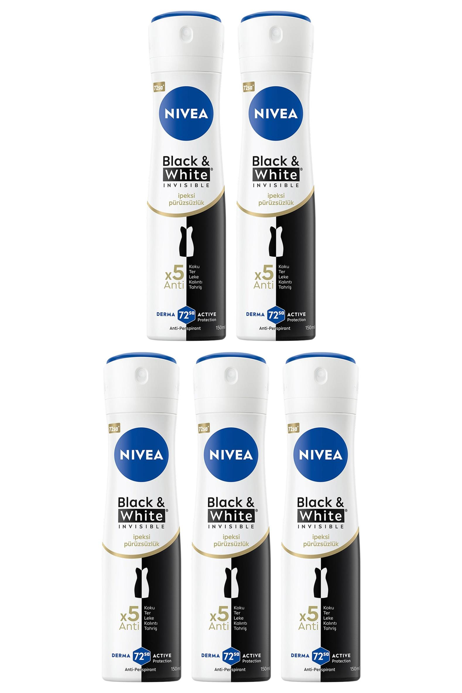 NiveaNivea Black White Invisible İpeksi Pürüzsüzlük Kadınlar İçin Deodorant 150 ml 5'liNivea Black   White Invisible Deodorant For Women İpeksi Pürüzsüzlük 150 ml Fiyatı ve Özellikleri | Mutlufiyatlar