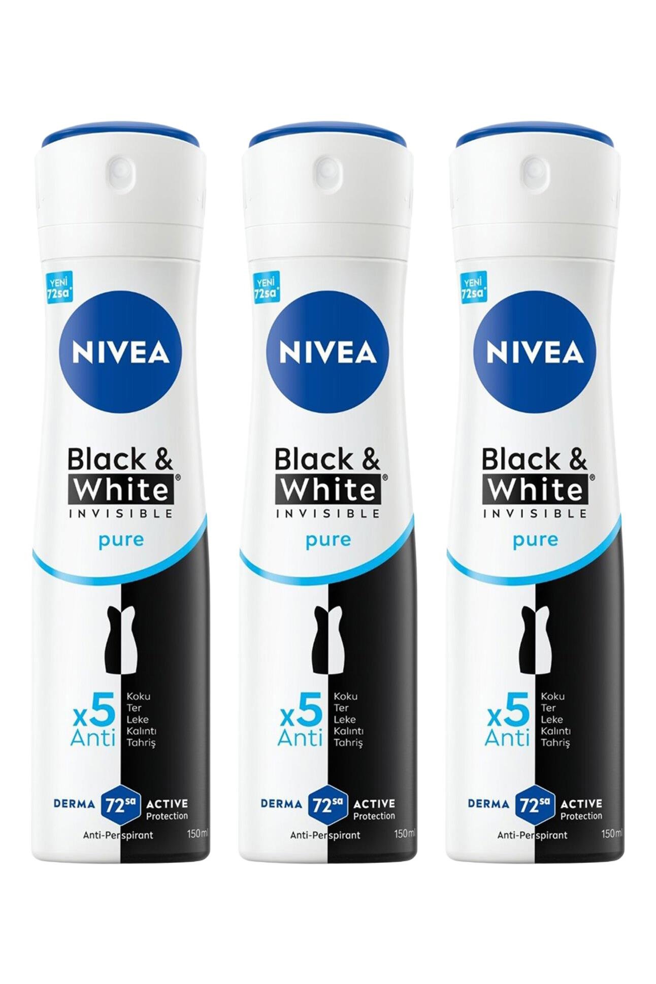 NiveaNivea Black White Invisible Pure Kadınlar İçin Deodorant 150 ml 3'lüNivea Invisible for Black   White Deodorant (Pure) 150 ml Fiyatı ve Özellikleri | Mutlufiyatlar