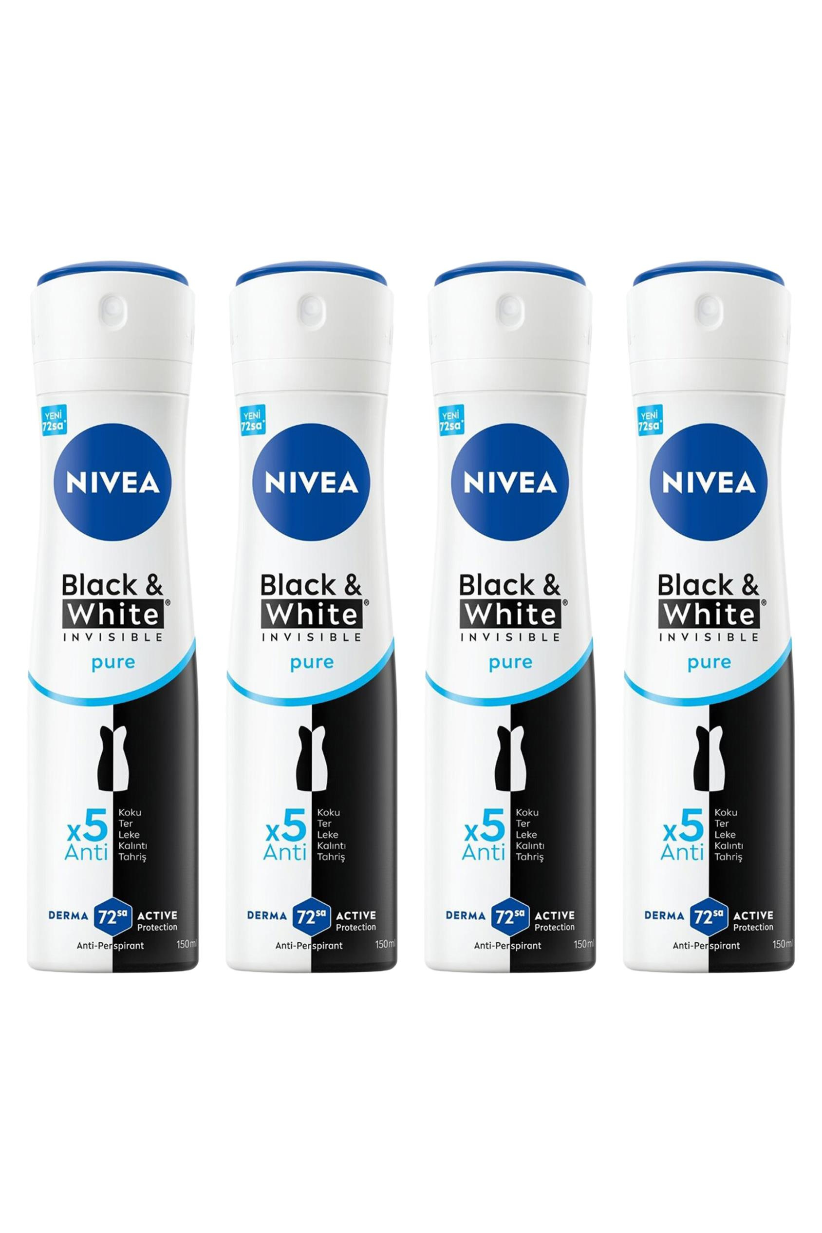 NiveaNivea Black White Invisible Pure Kadınlar İçin Deodorant 150 ml 4'lüNivea Invisible for Black   White Deodorant (Pure) 150 ml Fiyatı ve Özellikleri | Mutlufiyatlar