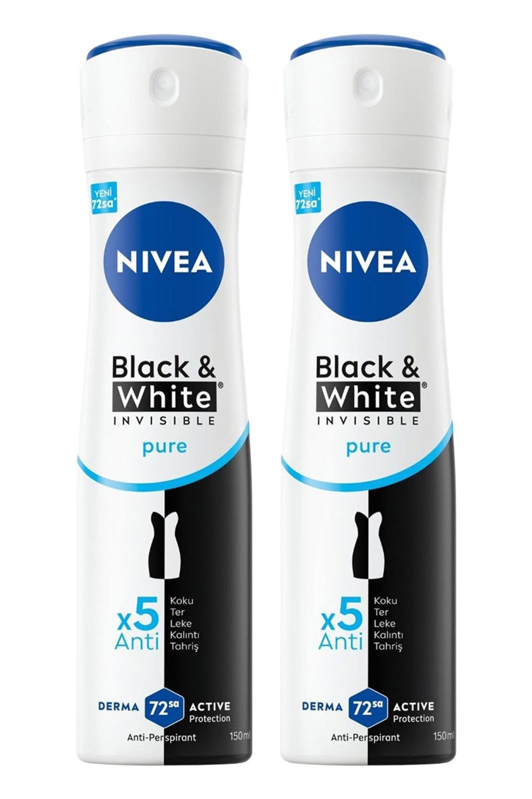 NiveaNivea Black White Invisible Pure Kadınlar İçin Deodorant 150 ml 2'liNivea Invisible for Black   White Deodorant (Pure) 150 ml Fiyatı ve Özellikleri | Mutlufiyatlar