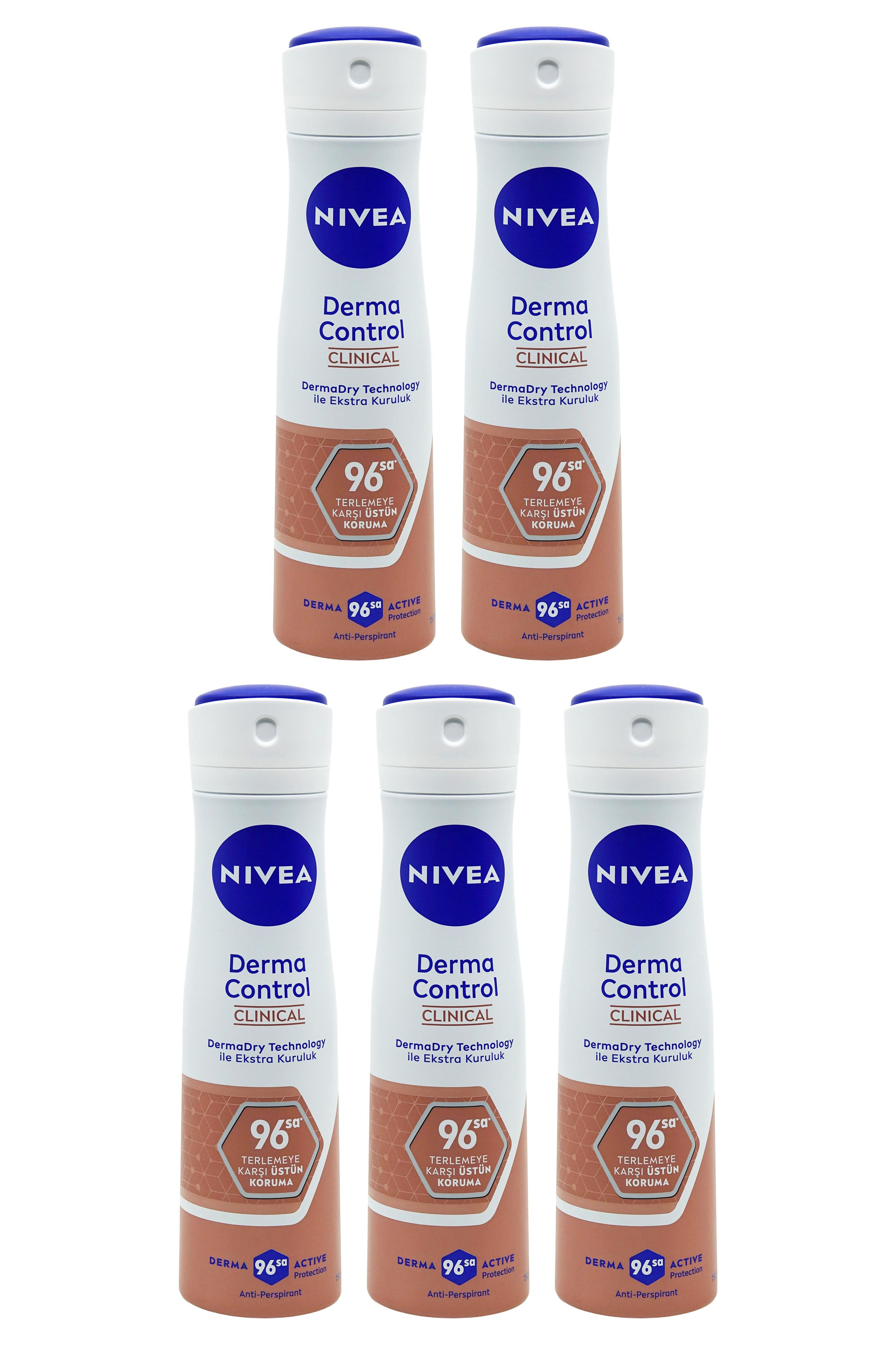 NiveaNivea Derma Control Clinical Kadınlar İçin Deodorant 150 ml 5'liNivea Derma Protect Sprey 150 ml | Cilt Dostu Güçlü Koruma