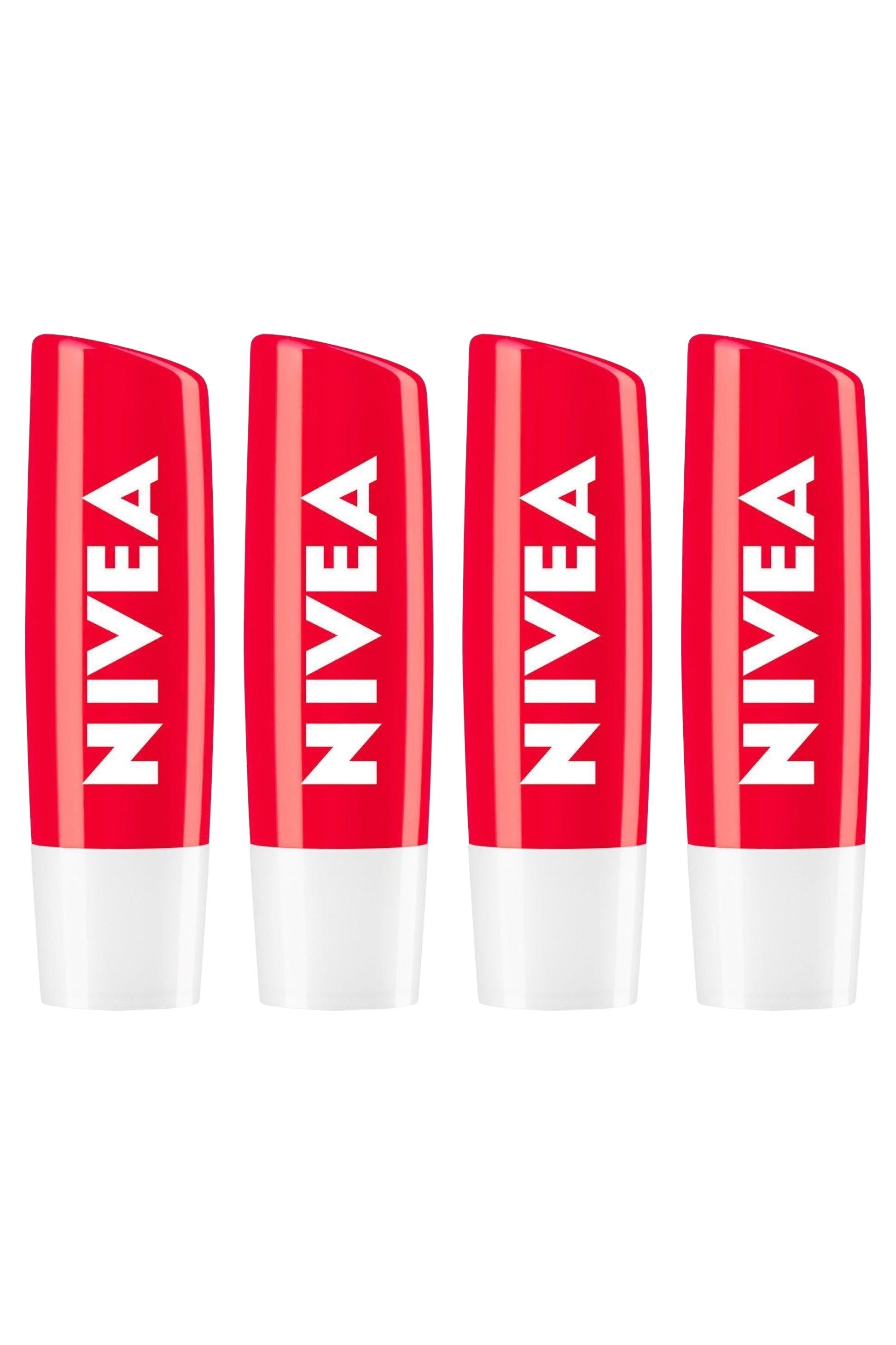 NiveaNivea Dudak Bakım Kremi Straw Berry Shine Çilek Aromalı 4.8 gr 4'lüNivea Lip Stick Çilek 24 Saat Nem Fiyatı ve Özellikleri | Mutlufiyatlar