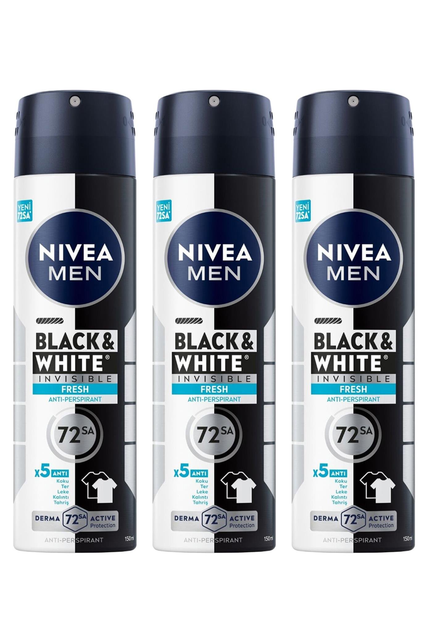 NiveaNivea Men Black White Invisible Fresh Erkekler İçin Deodorant 150 ml 3'lüNivea Invisible for Black   White Deodorant (Fresh) Bay 150 ml Fiyatı ve Özellikleri | Mutlufiyatlar