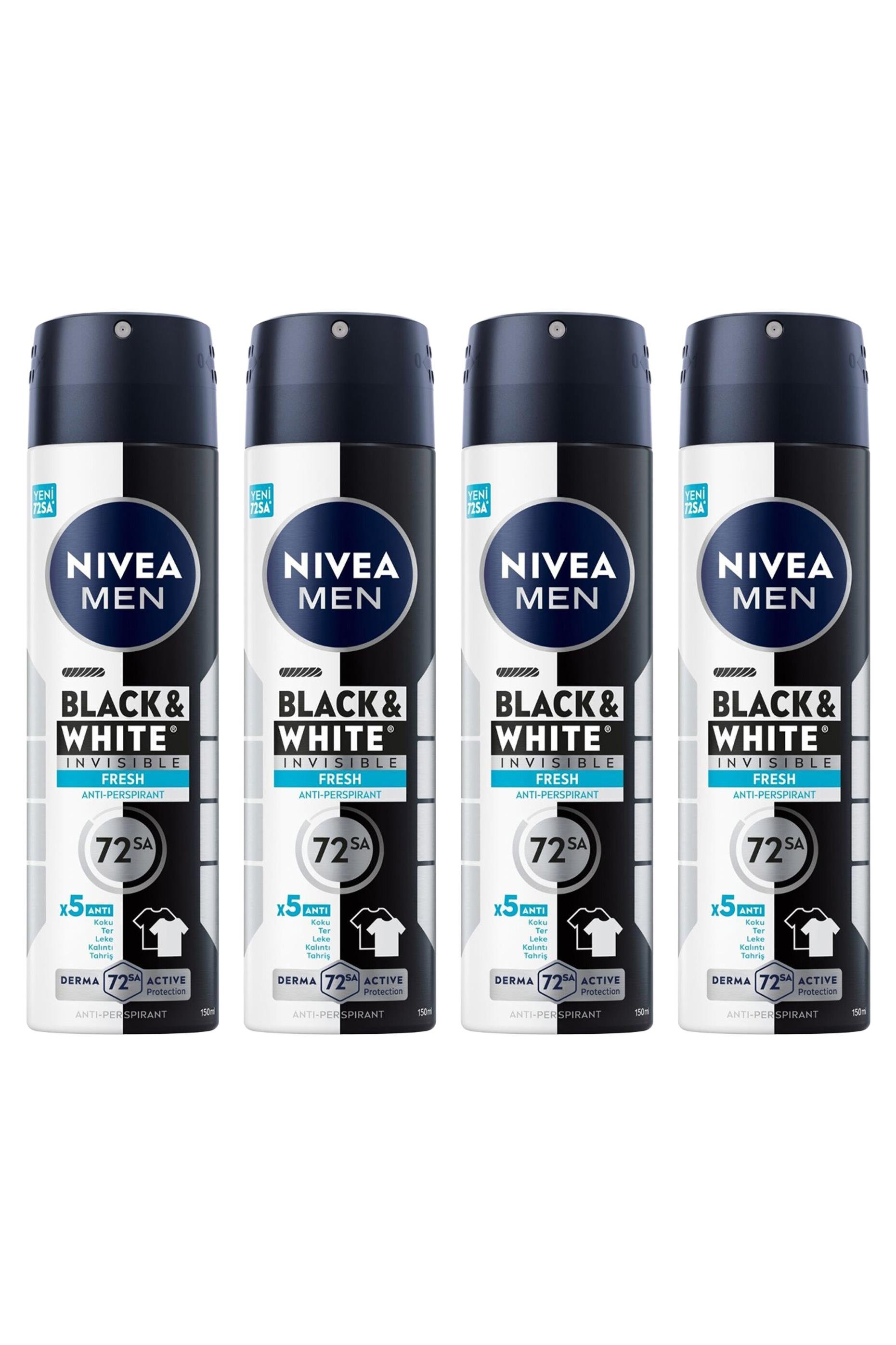 NiveaNivea Men Black White Invisible Fresh Erkekler İçin Deodorant 150 ml 4'lüNivea Invisible for Black   White Deodorant (Fresh) Bay 150 ml Fiyatı ve Özellikleri | Mutlufiyatlar