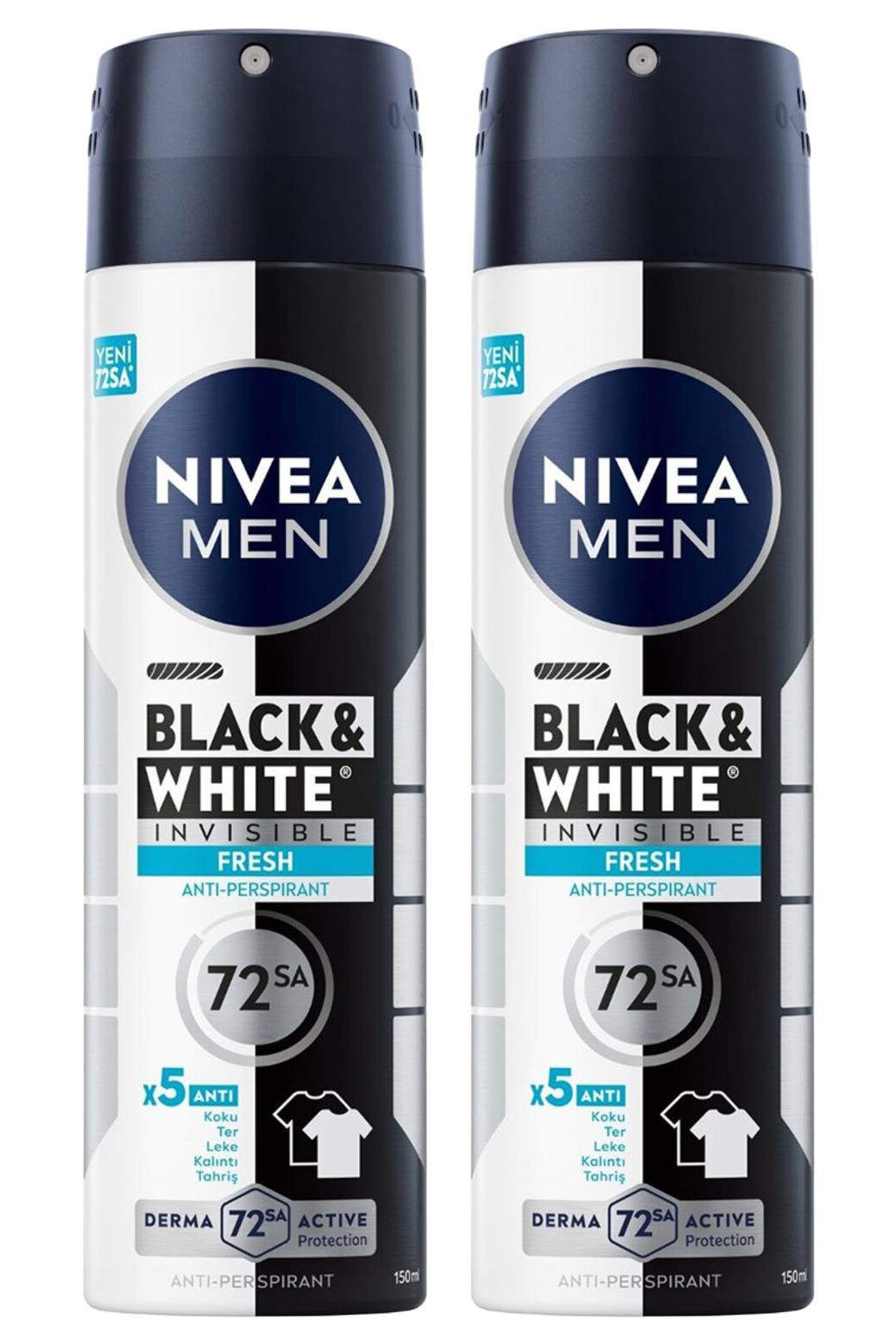 NiveaNivea Men Black White Invisible Fresh Erkekler İçin Deodorant 150 ml 2'liNivea Invisible for Black   White Deodorant (Fresh) Bay 150 ml Fiyatı ve Özellikleri | Mutlufiyatlar