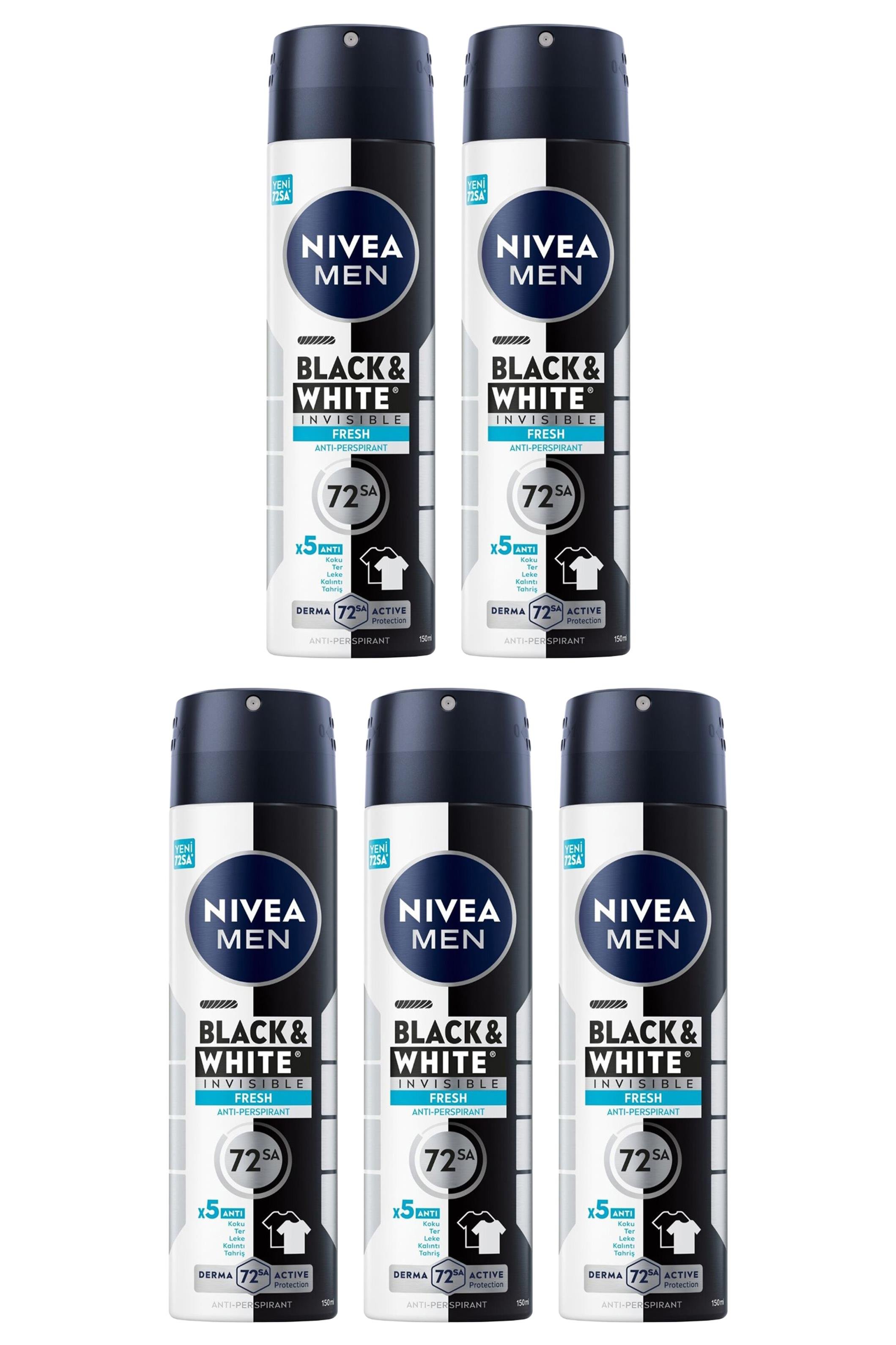 NiveaNivea Men Black White Invisible Fresh Erkekler İçin Deodorant 150 ml 5'liNivea Invisible for Black   White Deodorant (Fresh) Bay 150 ml Fiyatı ve Özellikleri | Mutlufiyatlar