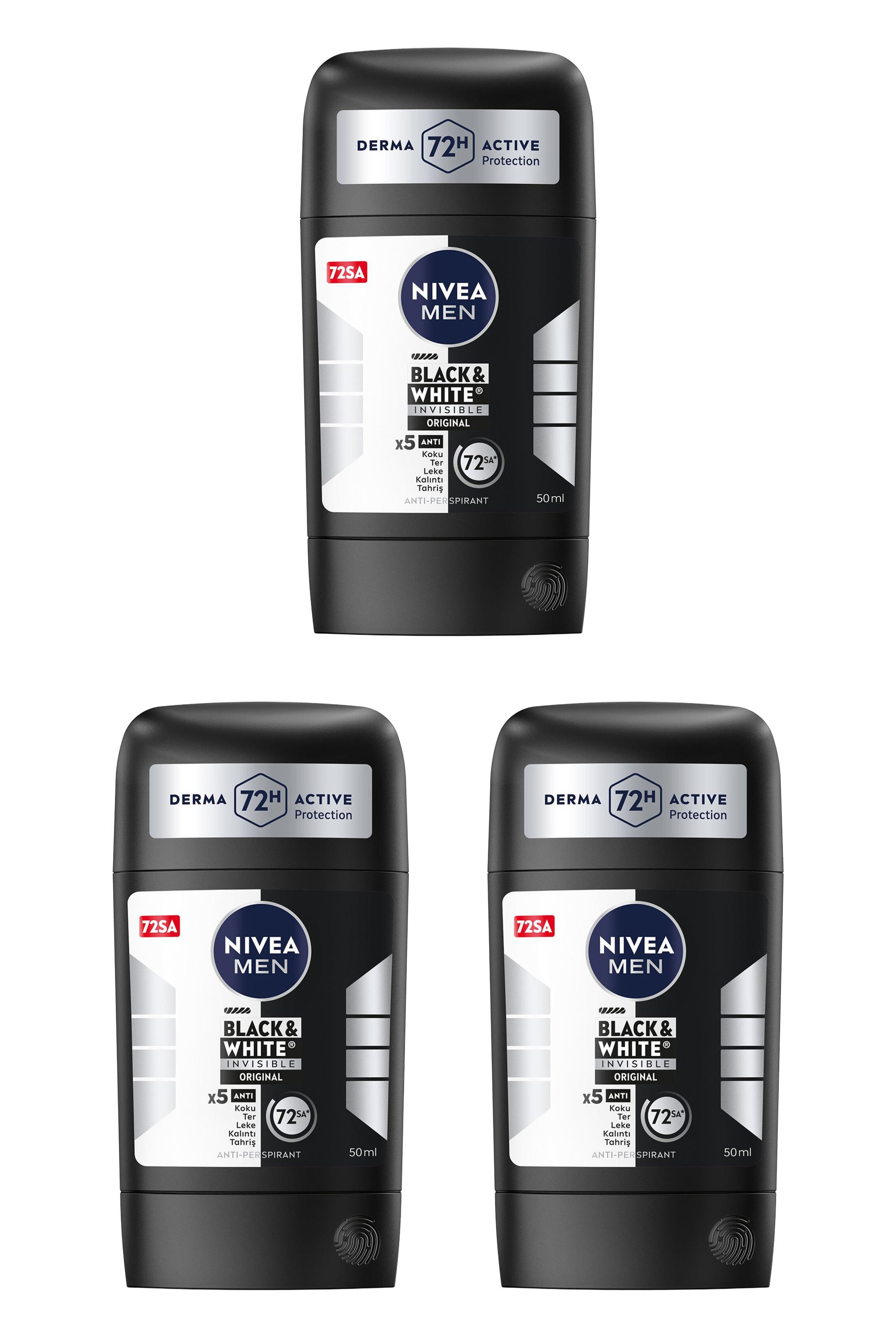 NiveaNivea Men Black White Invisible Original Erkekler İçin Stick Deodorant 50 ml 3'lüNivea Men Black&White Original Stick 150 ml | Leke Bırakmayan Koruma