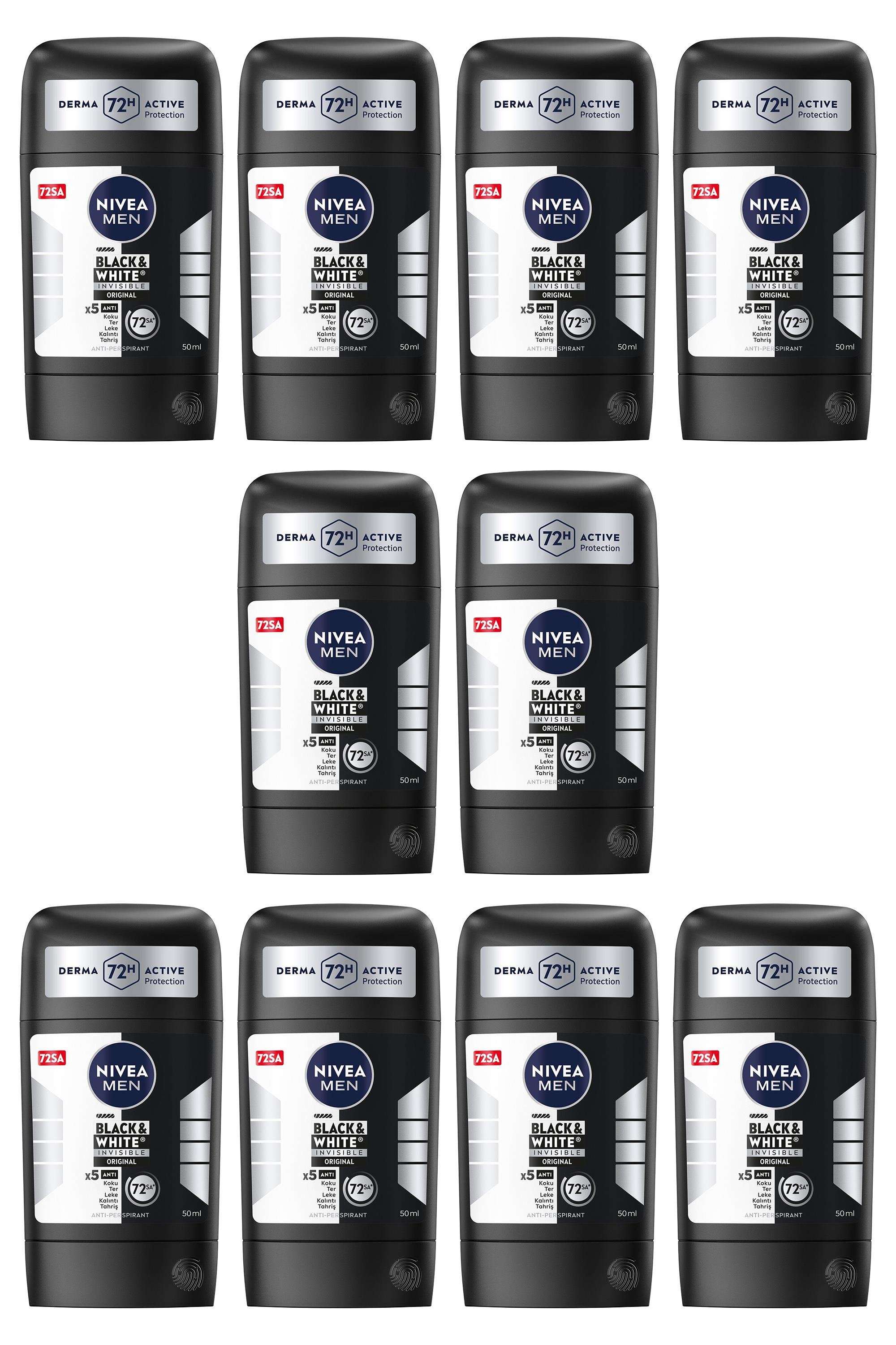 NiveaNivea Men Black White Invisible Original Erkekler İçin Stick Deodorant 50 ml 10'luNivea Men Black&White Original Stick 150 ml | Leke Bırakmayan Koruma