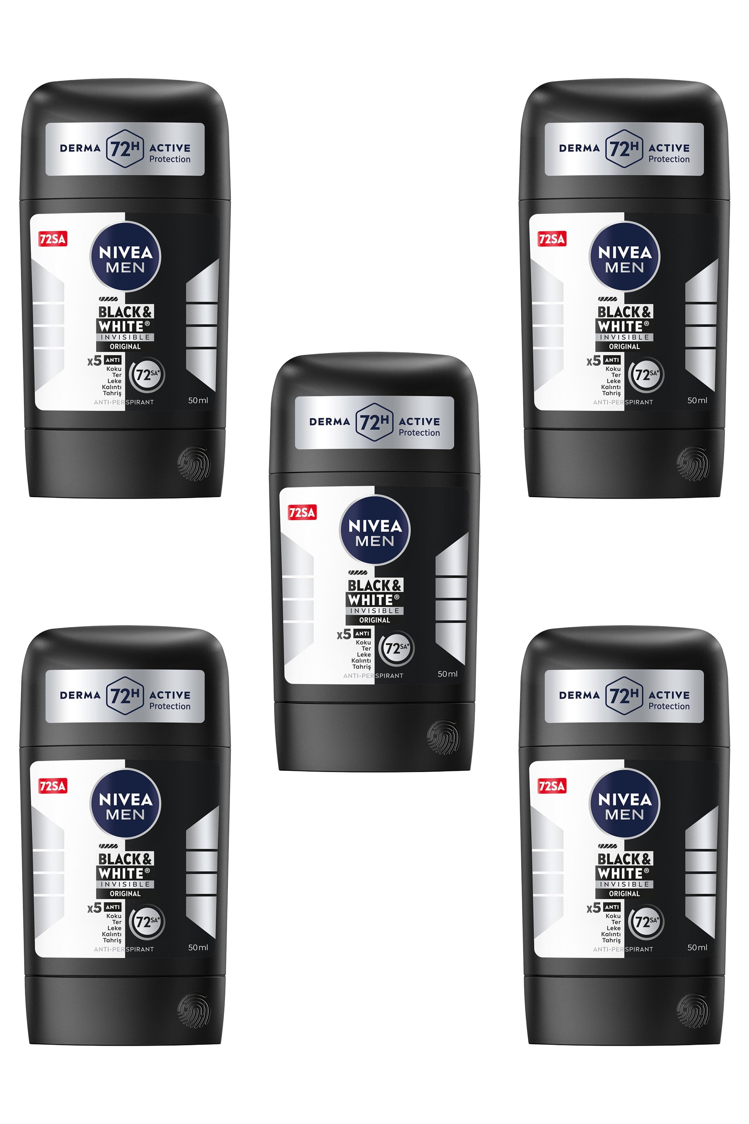 NiveaNivea Men Black White Invisible Original Erkekler İçin Stick Deodorant 50 ml 5'liNivea Men Black&White Original Stick 150 ml | Leke Bırakmayan Koruma