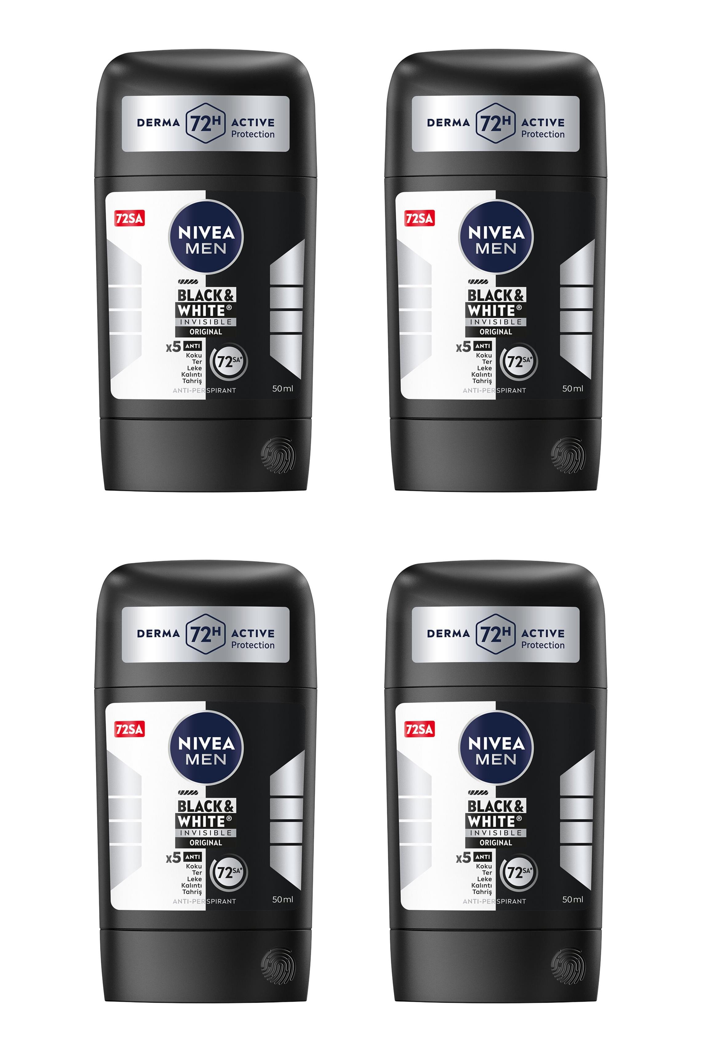 NiveaNivea Men Black White Invisible Original Erkekler İçin Stick Deodorant 50 ml 4'lüNivea Men Black&White Original Stick 150 ml | Leke Bırakmayan Koruma