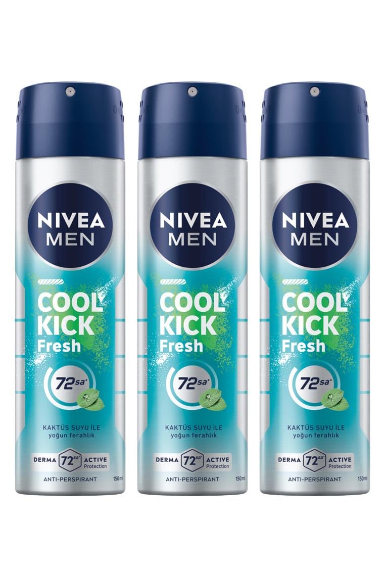 NiveaNivea Men Cool Kick Fresh Erkekler İçin Deodorant 150 ml 3'lüNivea Men Cool Kick Sprey 150 ml | Kaktüs Suyu ile Ferahlık