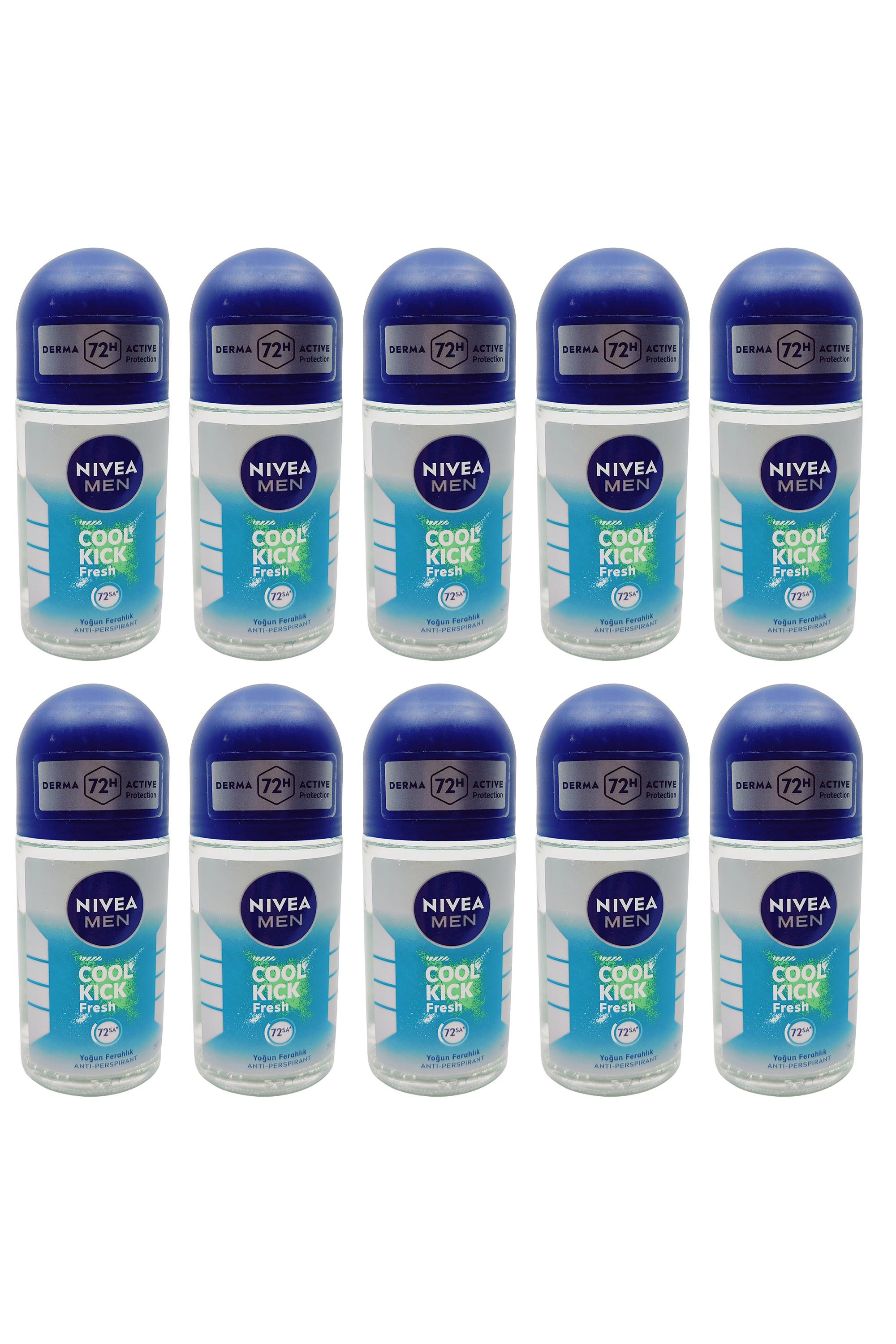 NiveaNivea Men Cool Kick Fresh Erkekler İçin  Roll-on 50 ml 10'luNivea Men Cool Kick Roll-on 50 ml | 48 Saat Ferah Koruma