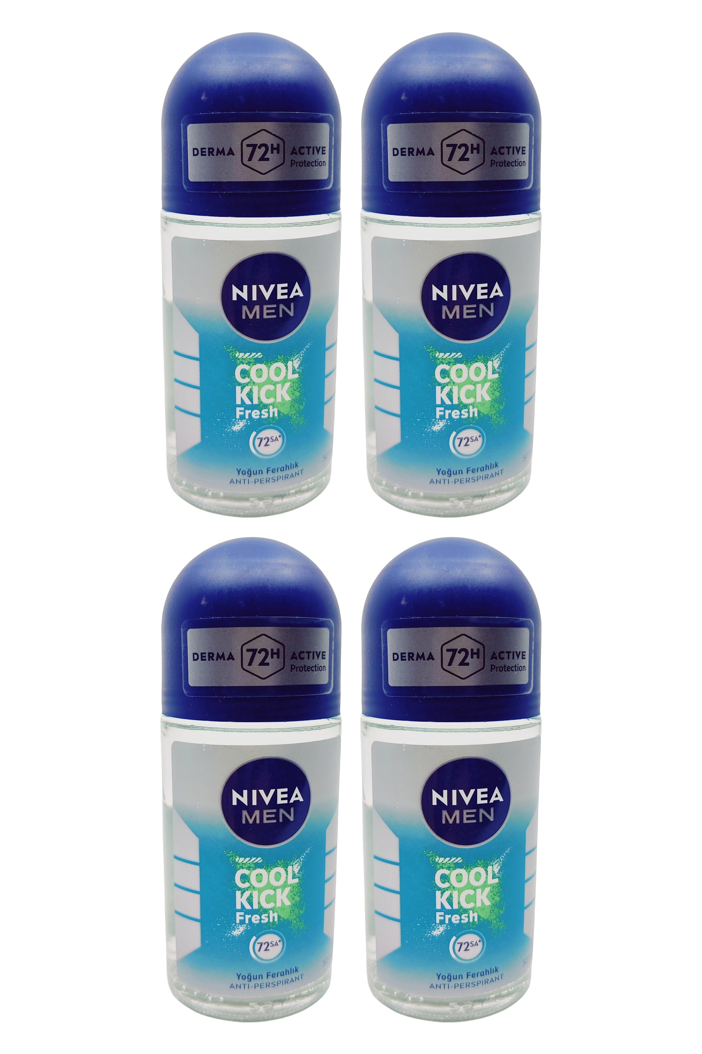 NiveaNivea Men Cool Kick Fresh Erkekler İçin  Roll-on 50 ml 4'lüNivea Men Cool Kick Roll-on 50 ml | 48 Saat Ferah Koruma
